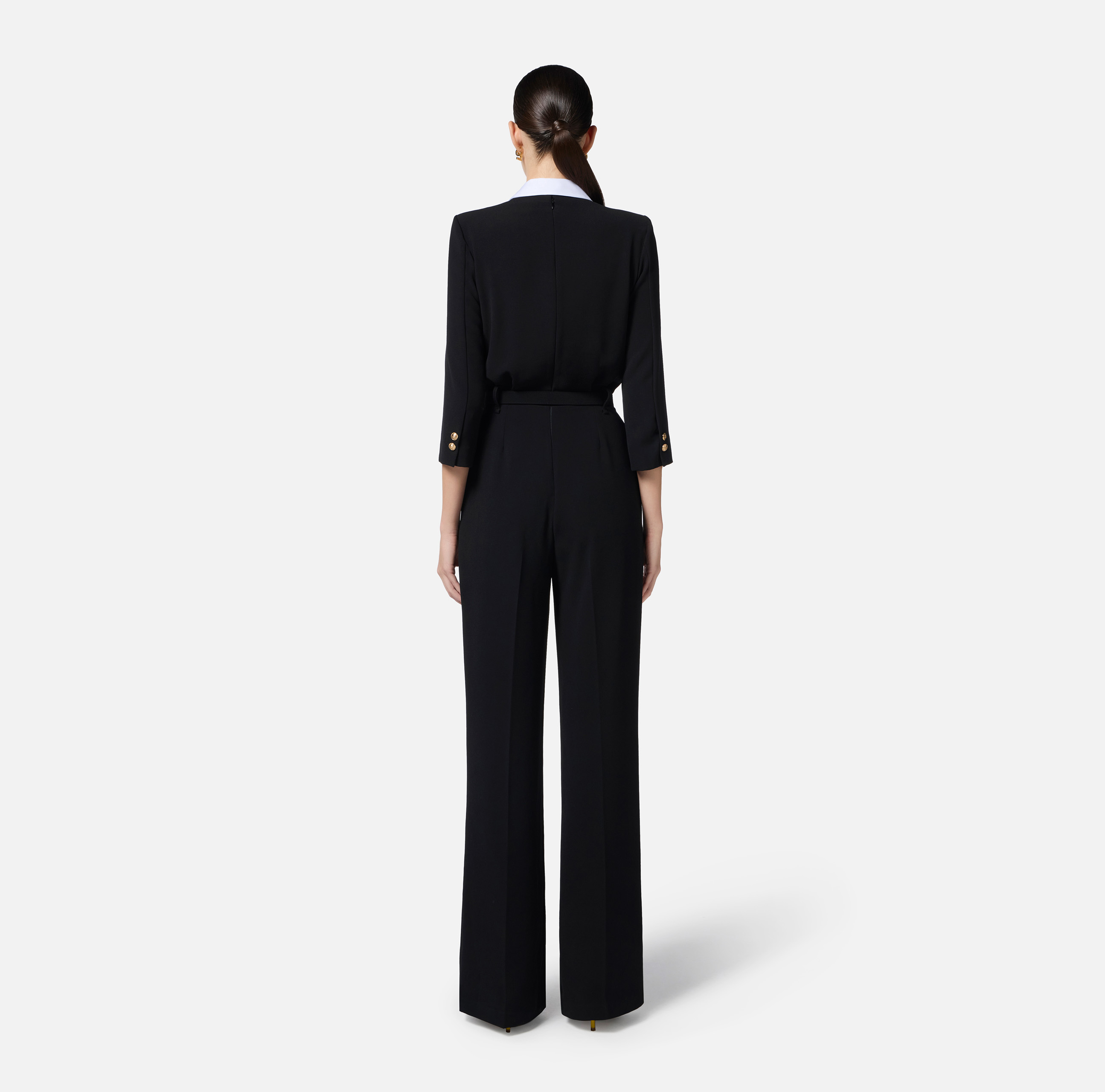 セットアップ Elisabetta Franchi Tailored Black Suit With Flared Trousers Elisabetta Franchi Tailored Black Suit With Flared Trousers