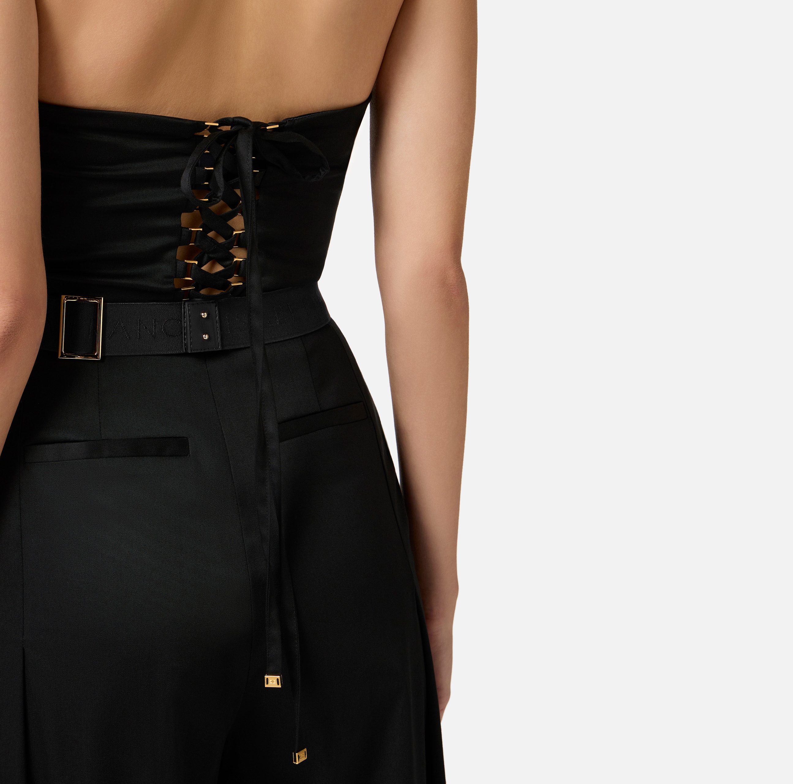 Jumpsuit in stretch lyocell fabric with crossover laces