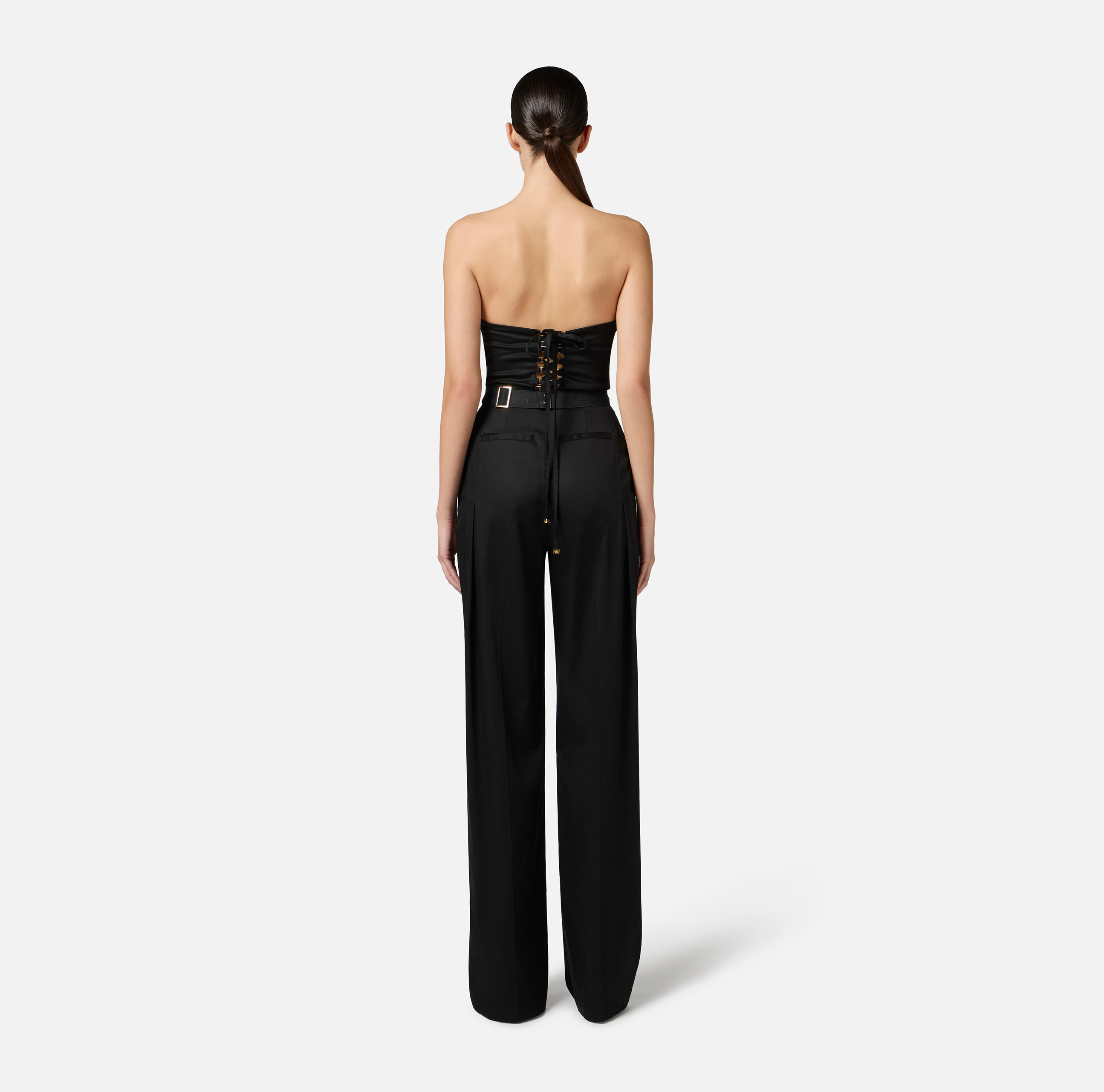 Jumpsuit in stretch lyocell fabric with crossover laces