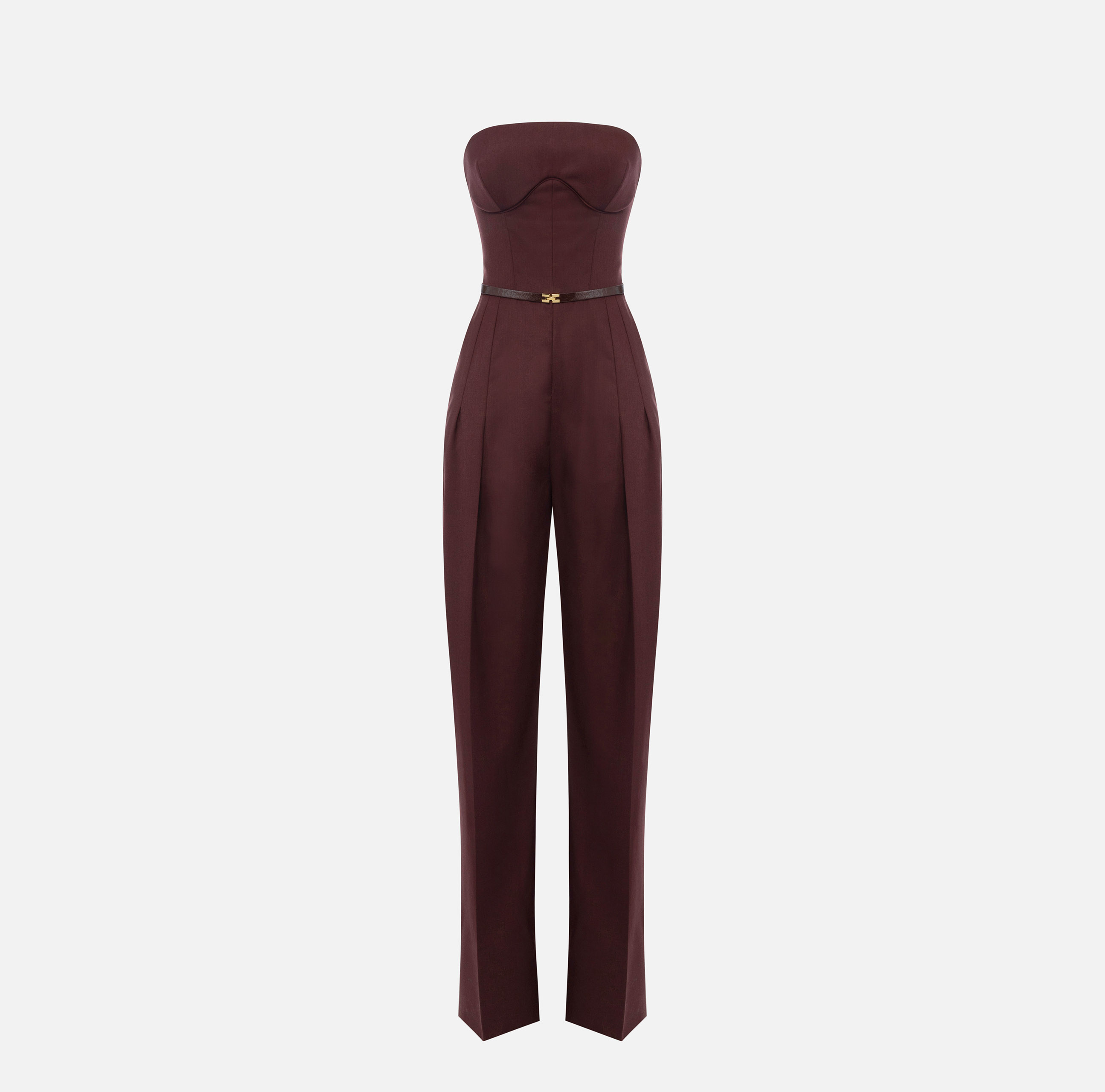 【25-26AW】ELISABETTA FRANCHI カラーブロッキング ジャケット Jumpsuit in stretch crêpe fabric with satin lapels
