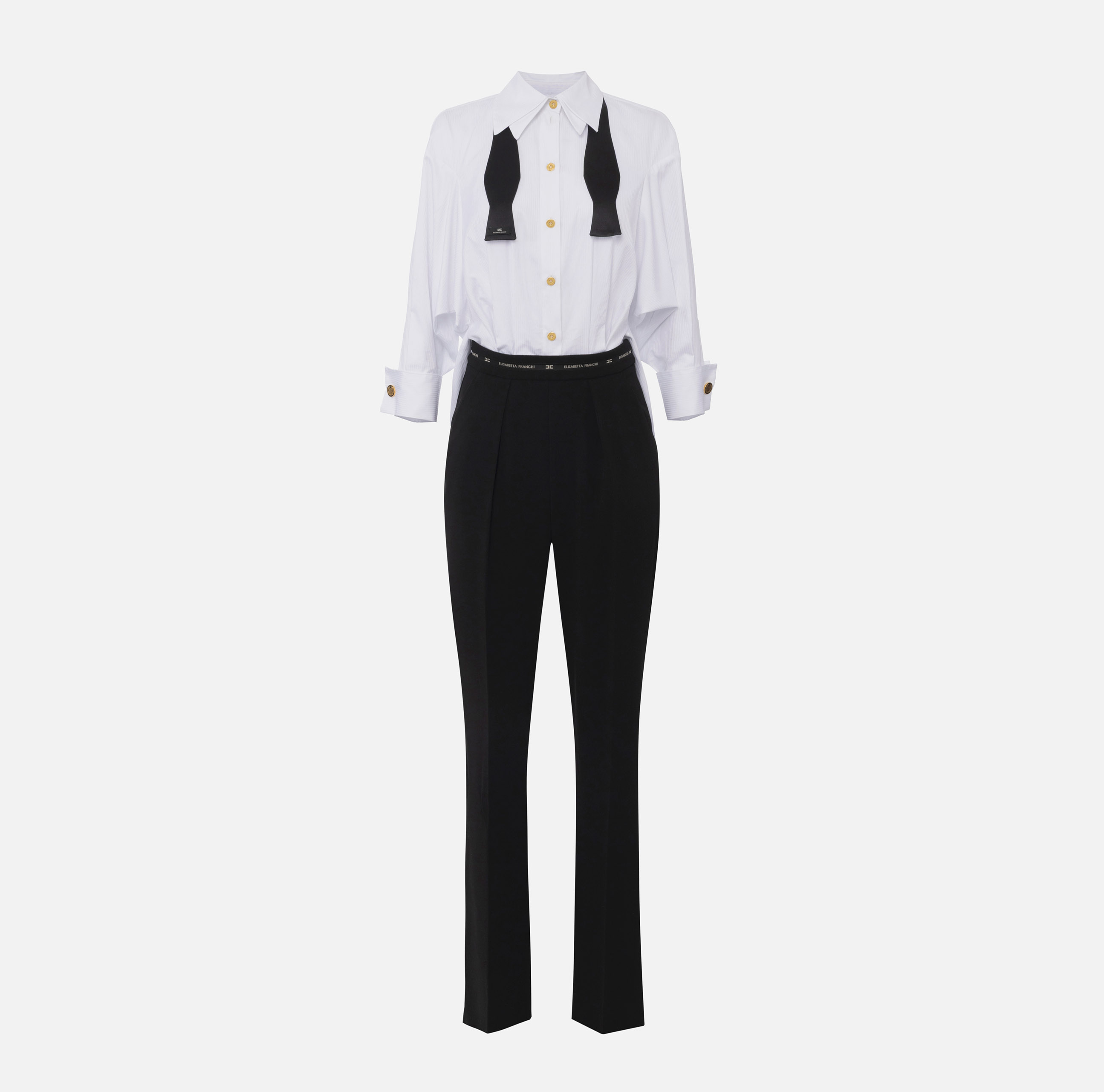 【24SS NEW】ELISABETTA FRANCHI / ペプラム付きジャンプスーツ Elisabetta Franchi Woman Long Jumpsuit with Diamonds and