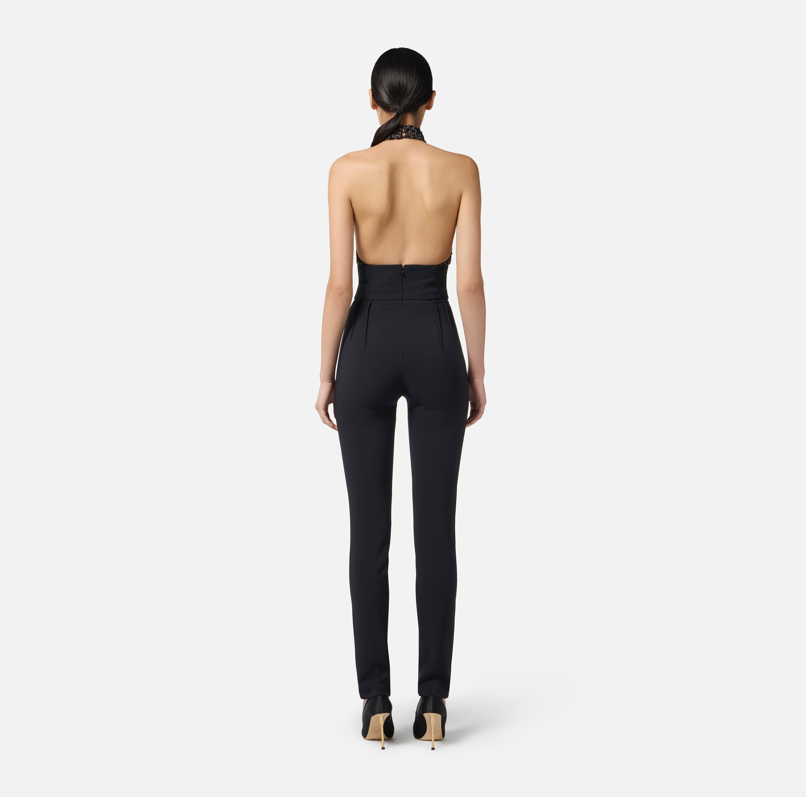 Jumpsuit in tulle and crêpe fabrics with crocodile