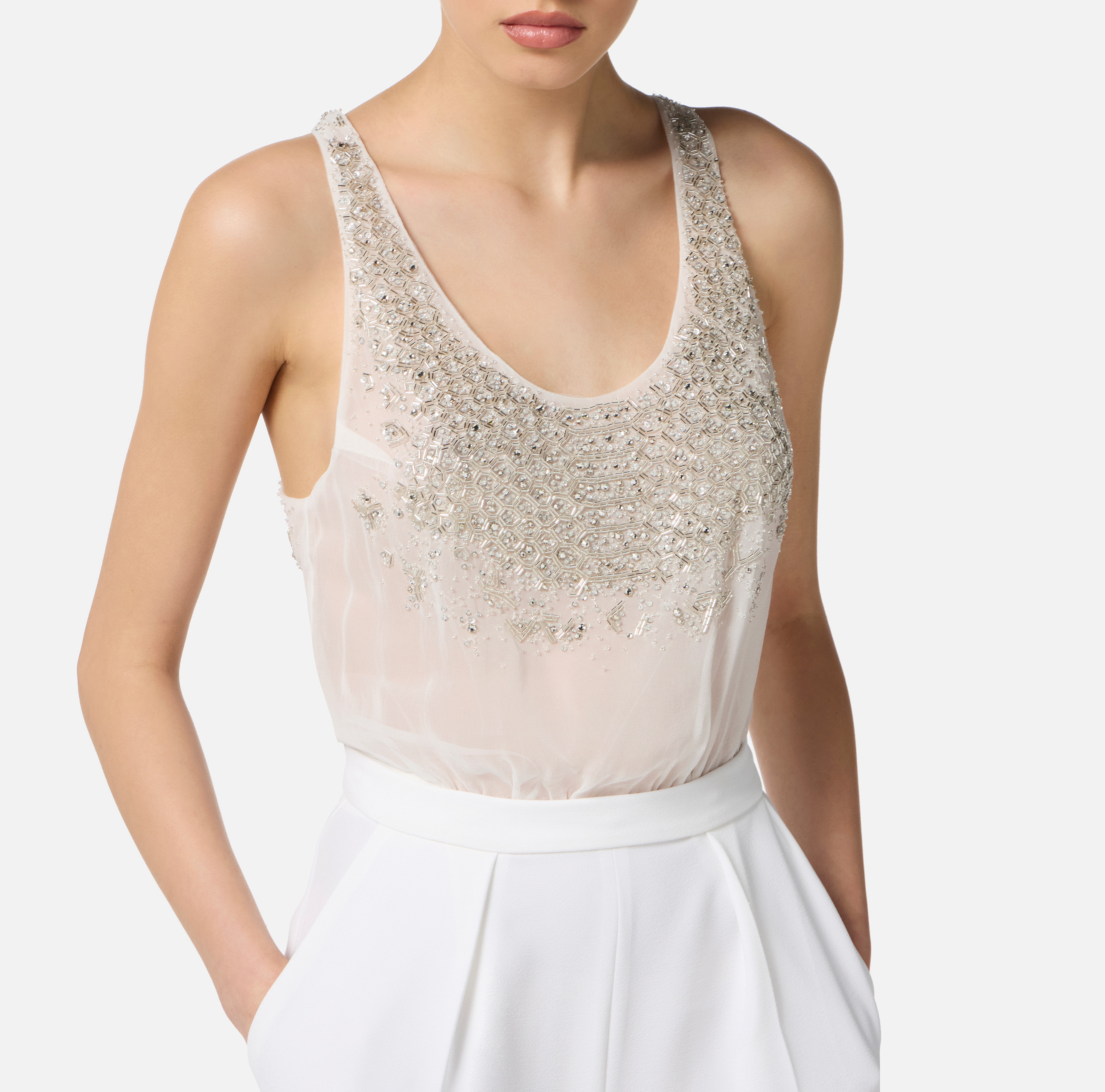 Jumpsuit in georgette and crêpe fabrics with crystals