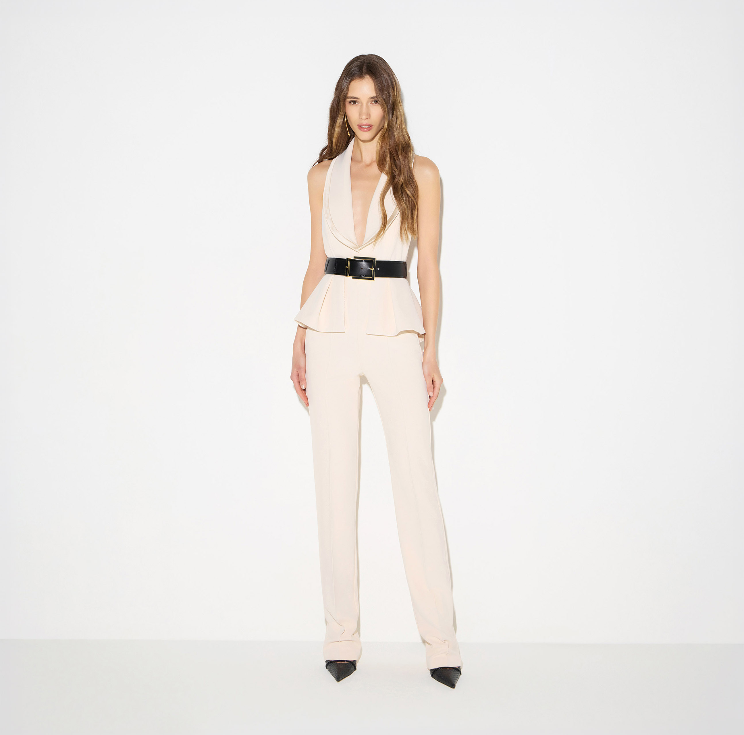 ELISABETTA FRANCHI ボディースーツ レースフリル ストレッチ