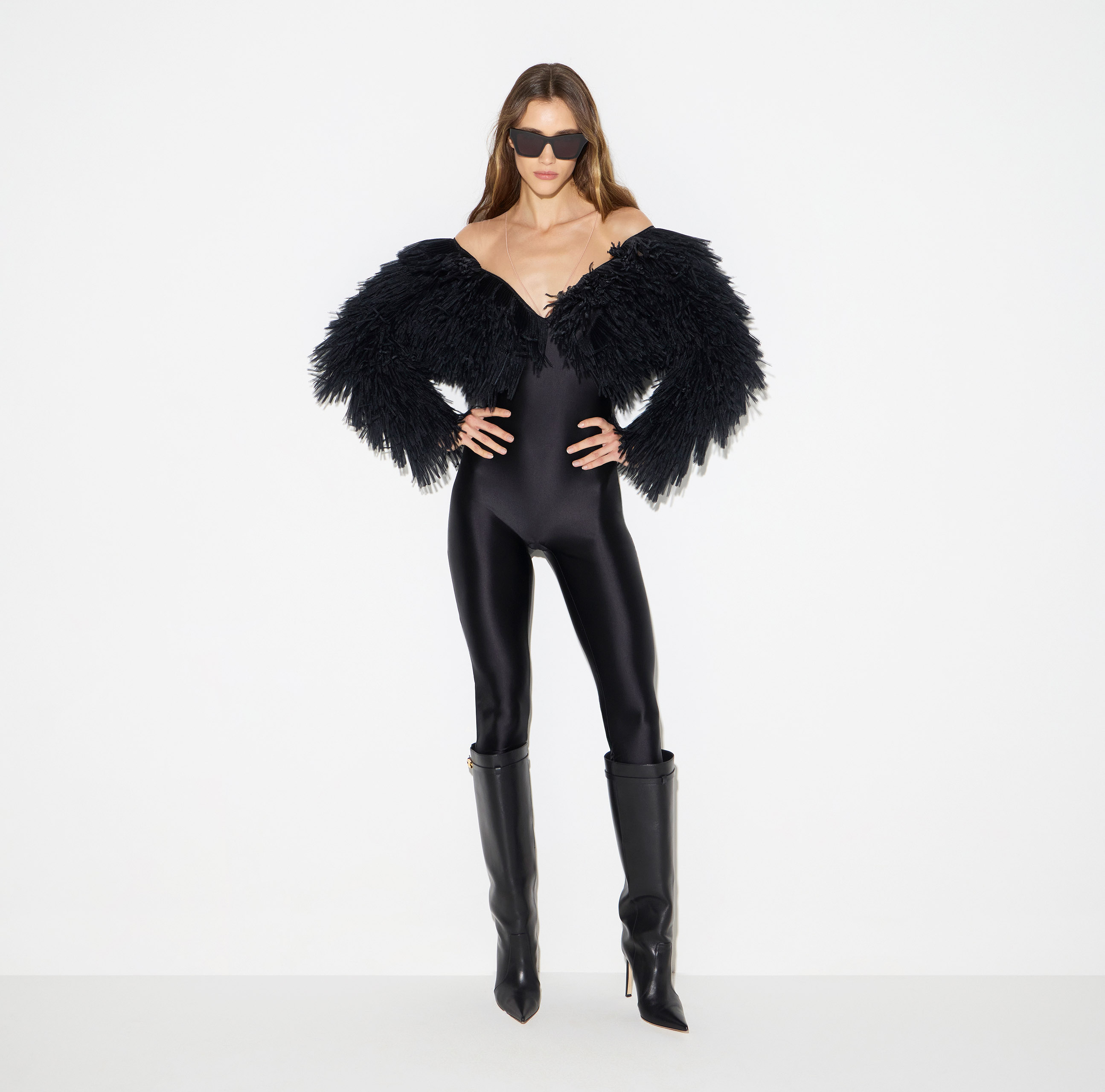 Lycra and tulle jumpsuit with flounces | Elisabetta Franchi