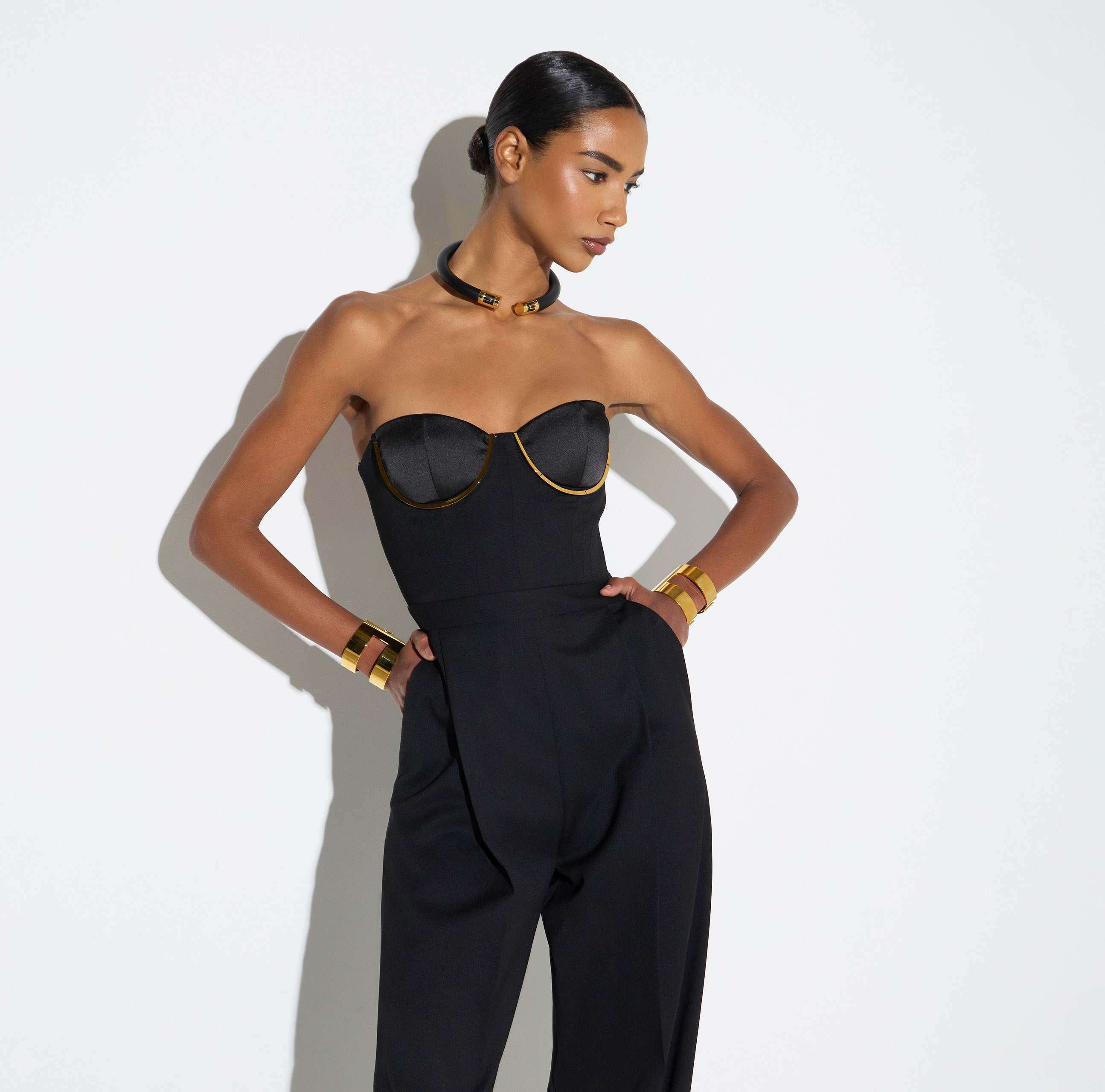 Jumpsuit in gabardine fabric with jewel cups | Elisabetta Franchi