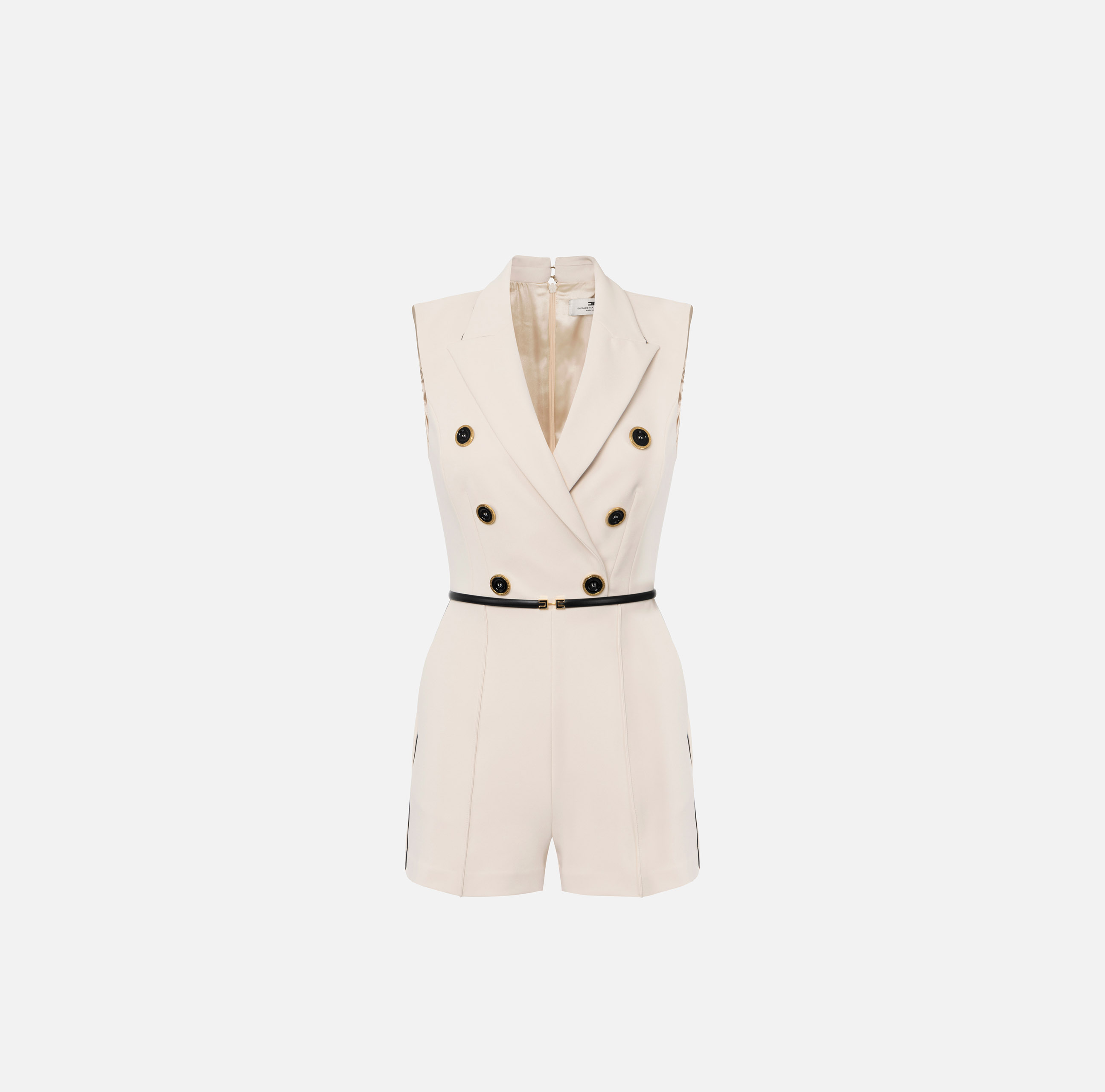Double-breasted jumpsuit in crêpe fabric with piping