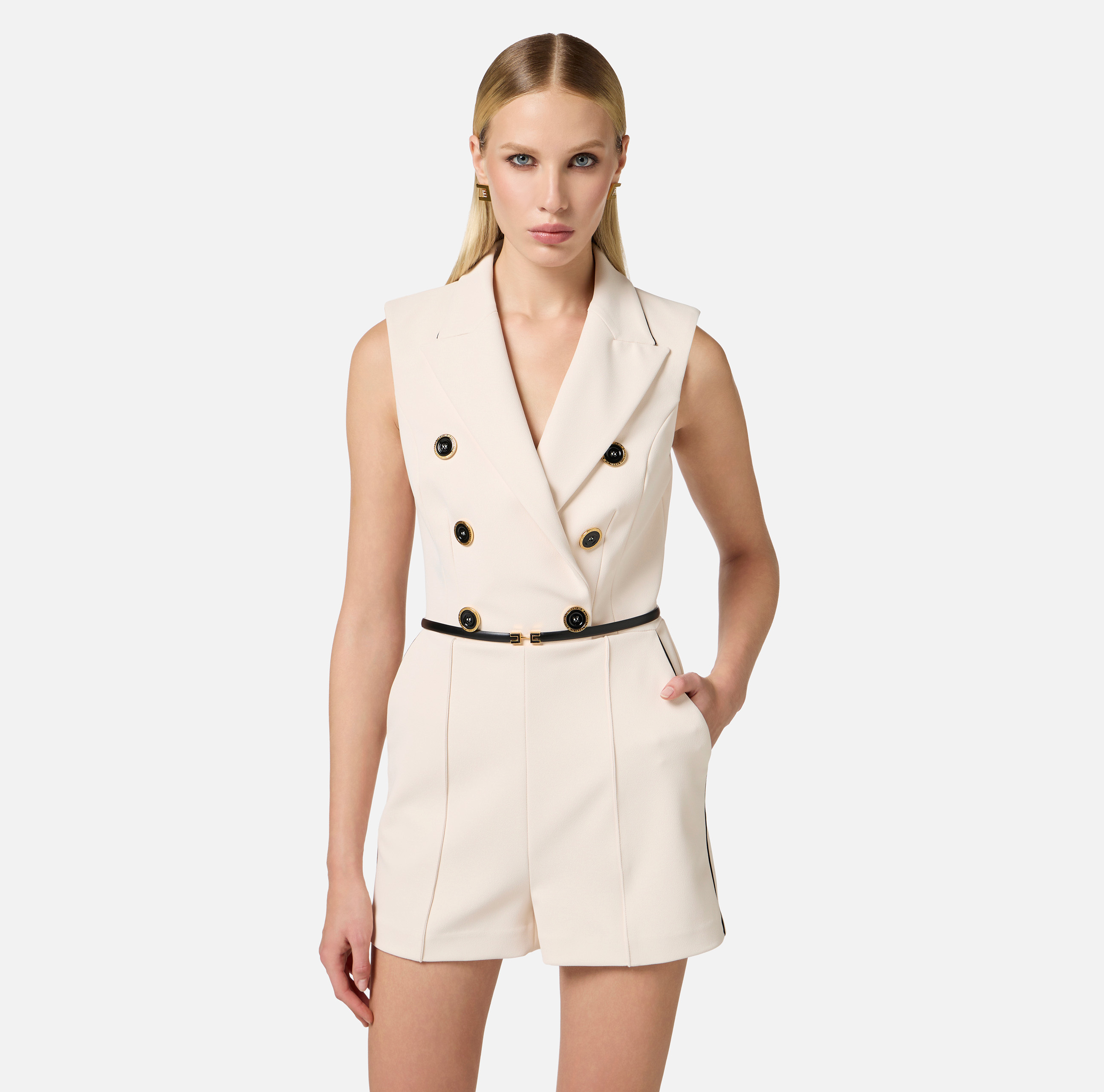 【25-26AW】ELISABETTA FRANCHI タキシード クレープパンツ 25SS】 ELISABETTA FRANCHI クレープ タキシードパンツ