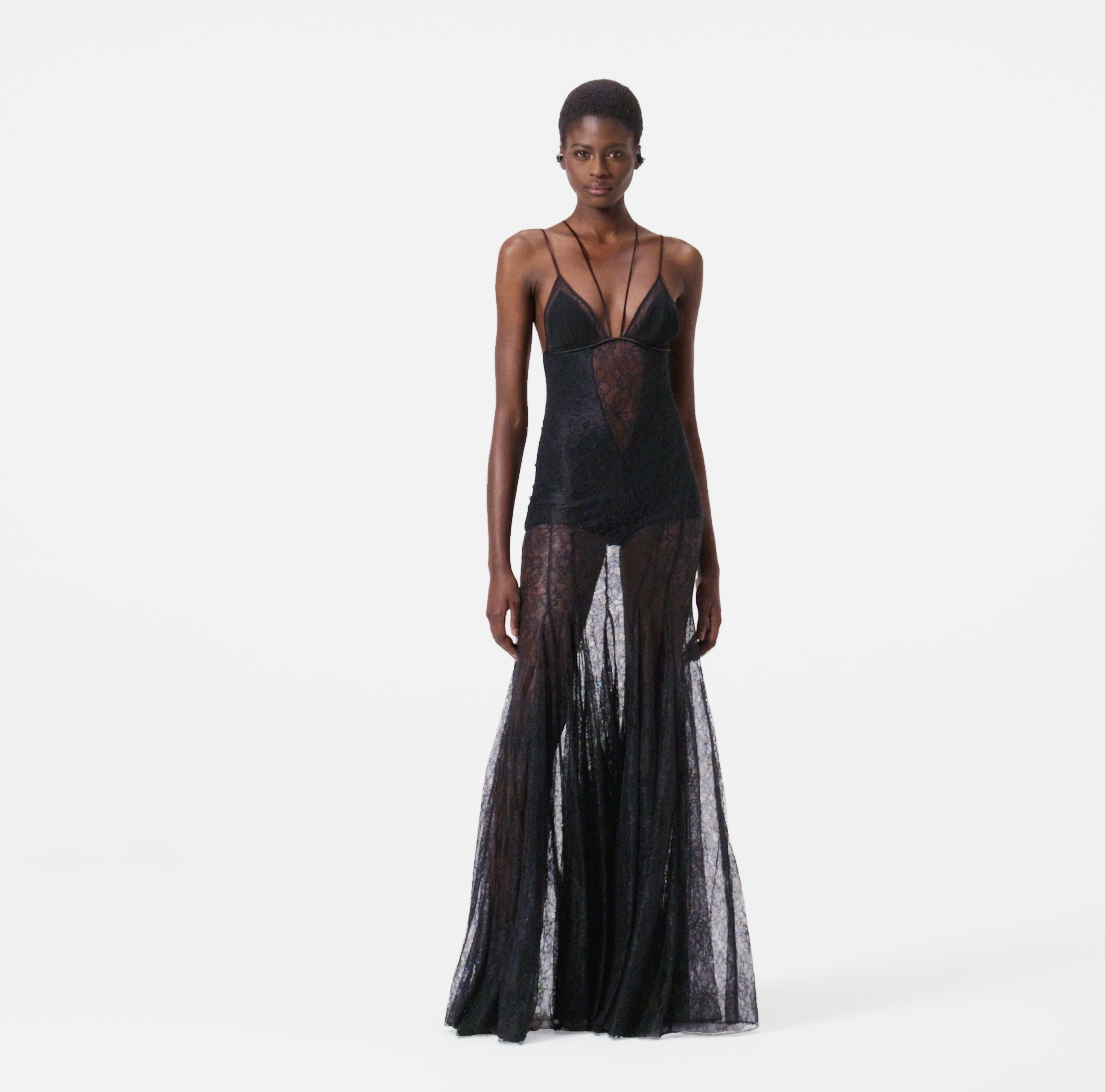 ELISABETTA FRANCHI ブラックノースリーブワンピース　42 Elisabetta Franchi Duchesse V-neck Mini Dress | Black | FARFETCH