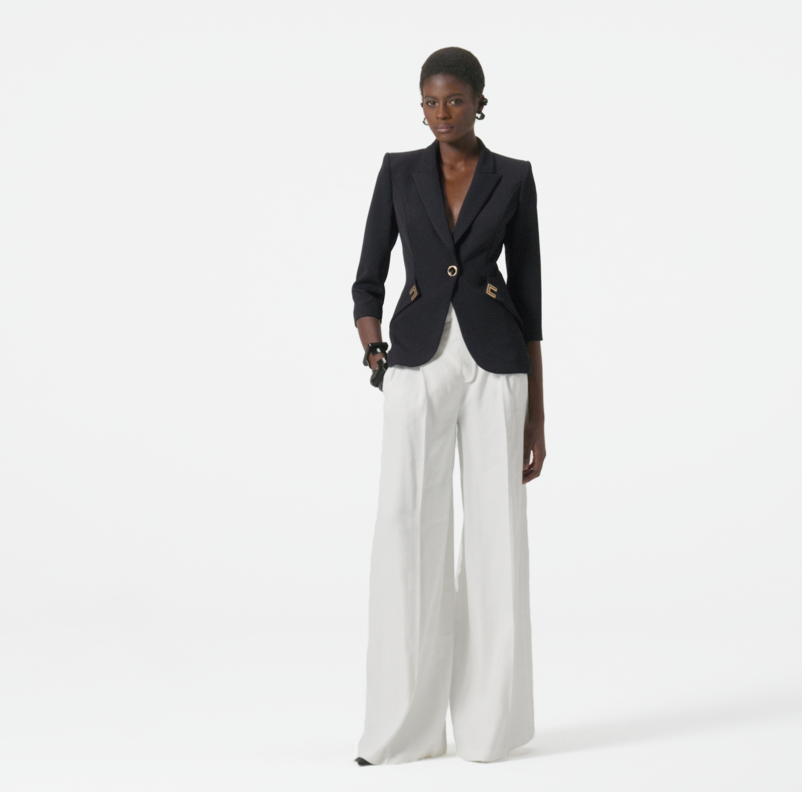 Jacket in double layer stretch crêpe fabric with logo details