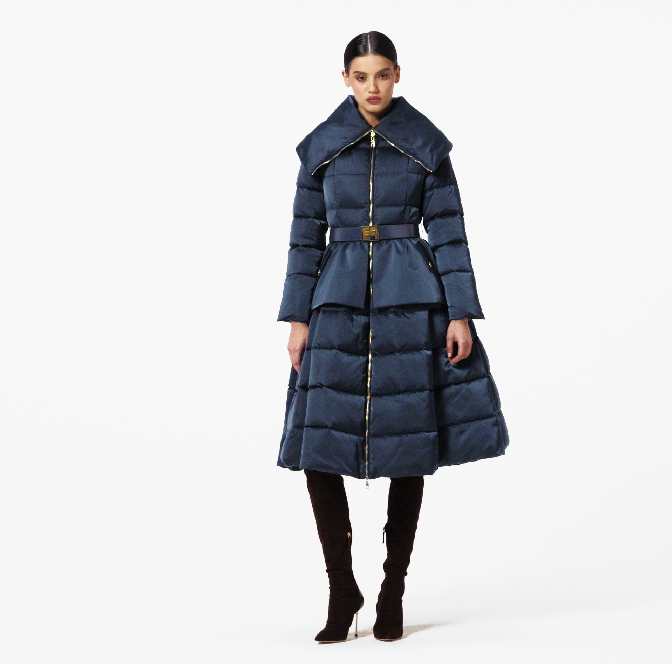 Down jacket in voile fabric with circle skirt | Elisabetta