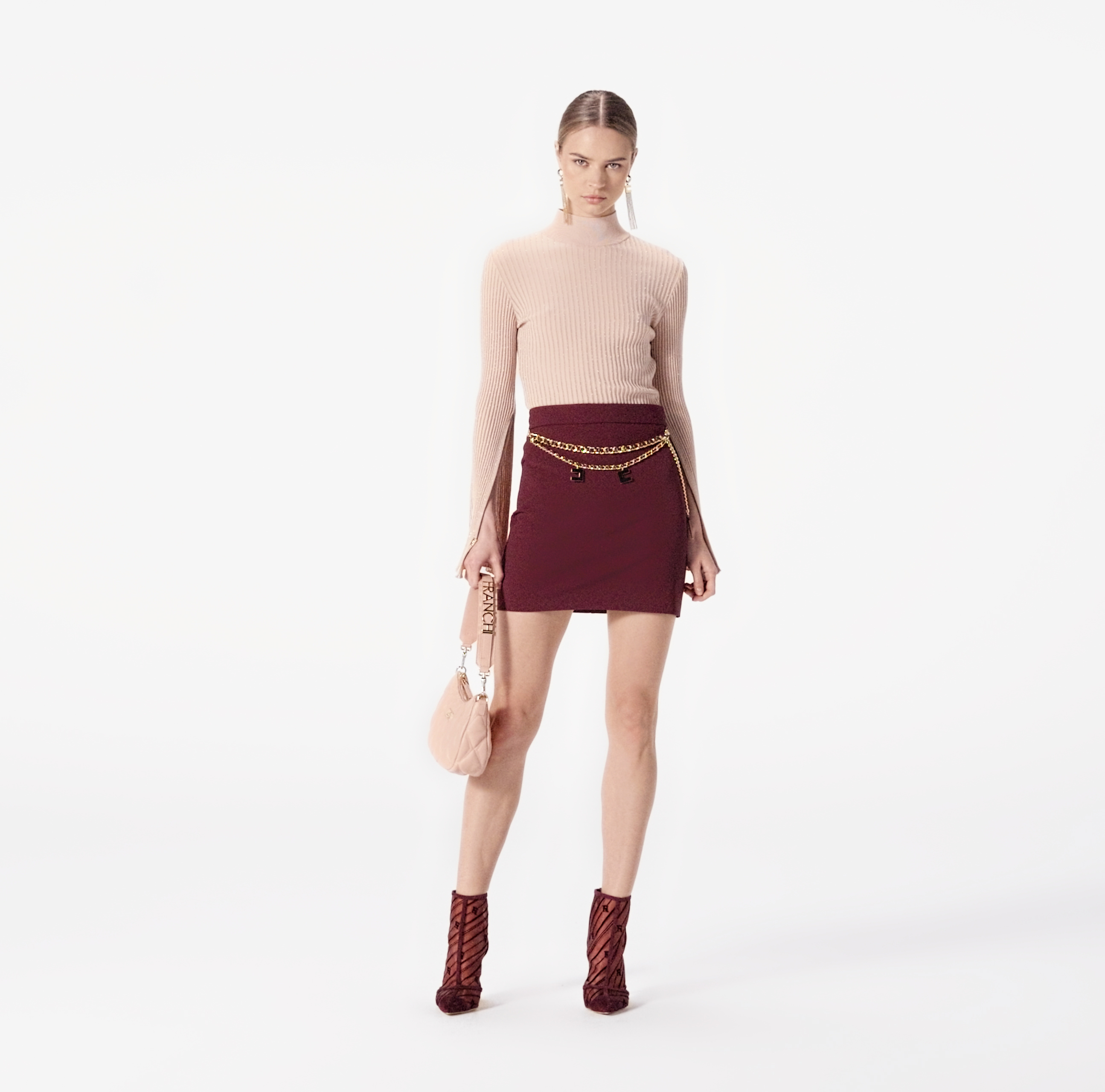 Stretch crêpe miniskirt with belt