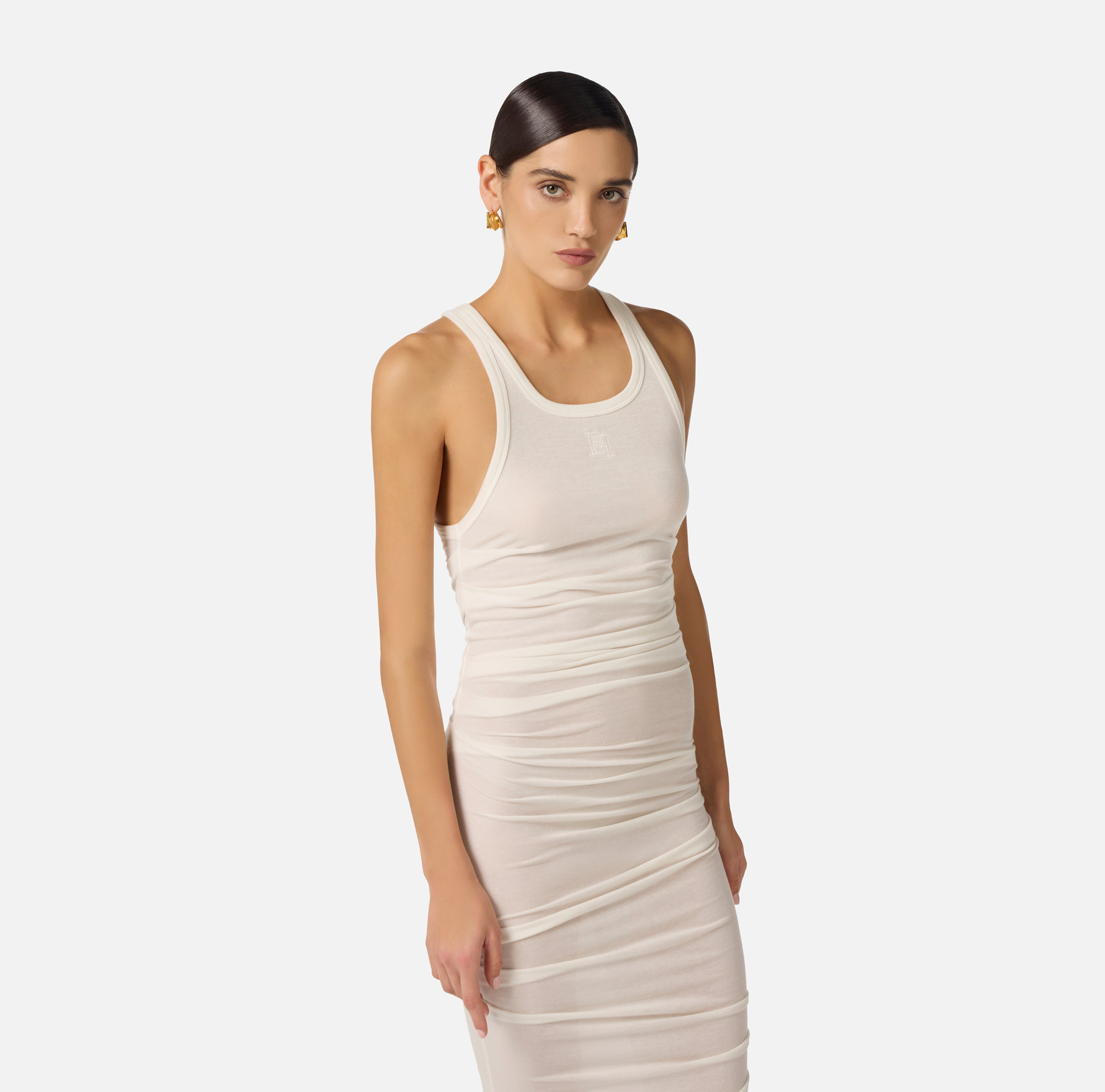 Sukienka z lekkiego dżerseju z wyszywanym logo - Elisabetta Franchi