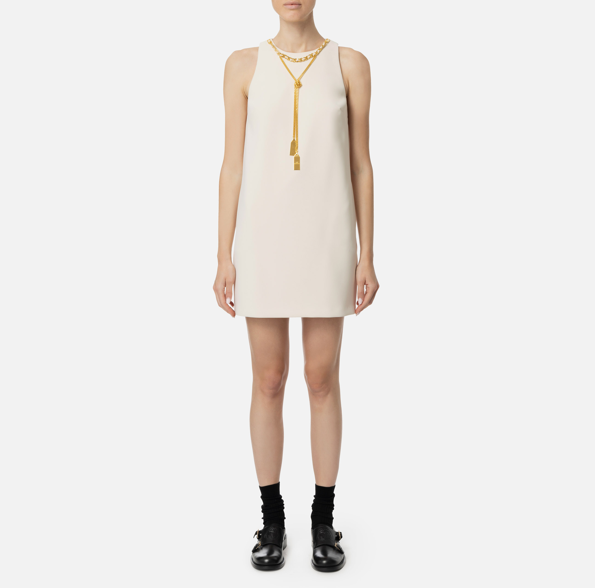 Crêpe boxy mini-dress with necklace - Elisabetta Franchi