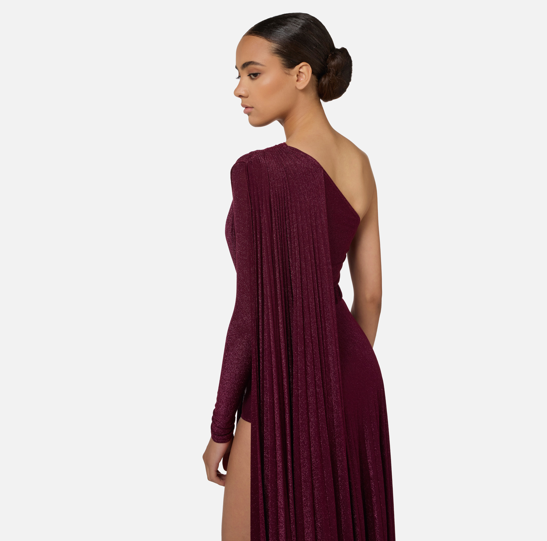 Elisabetta Franchi abito midi con ricami paillettes borgogna