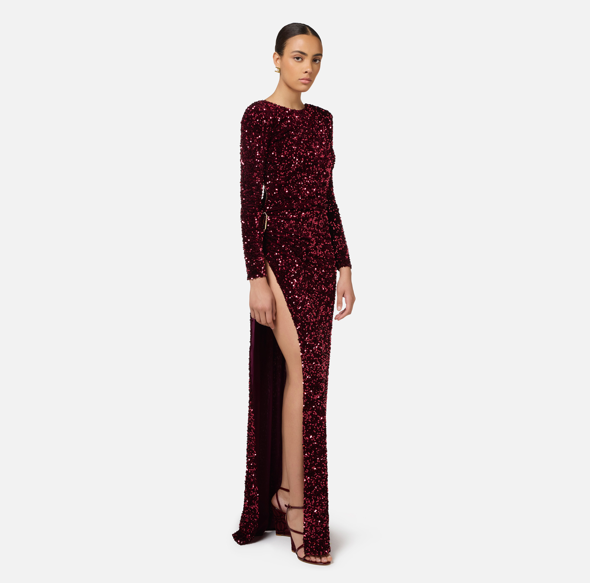 Abito red carpet in ciniglia ricamata con pailettes - Elisabetta Franchi