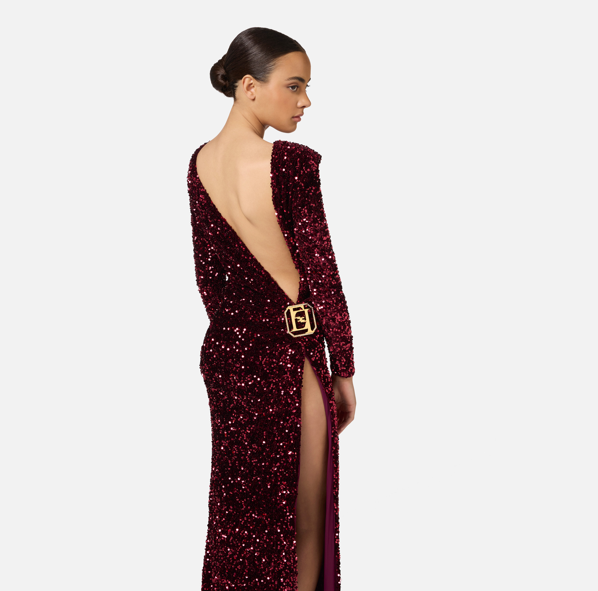 Abito red carpet in ciniglia ricamata con pailettes - Elisabetta Franchi