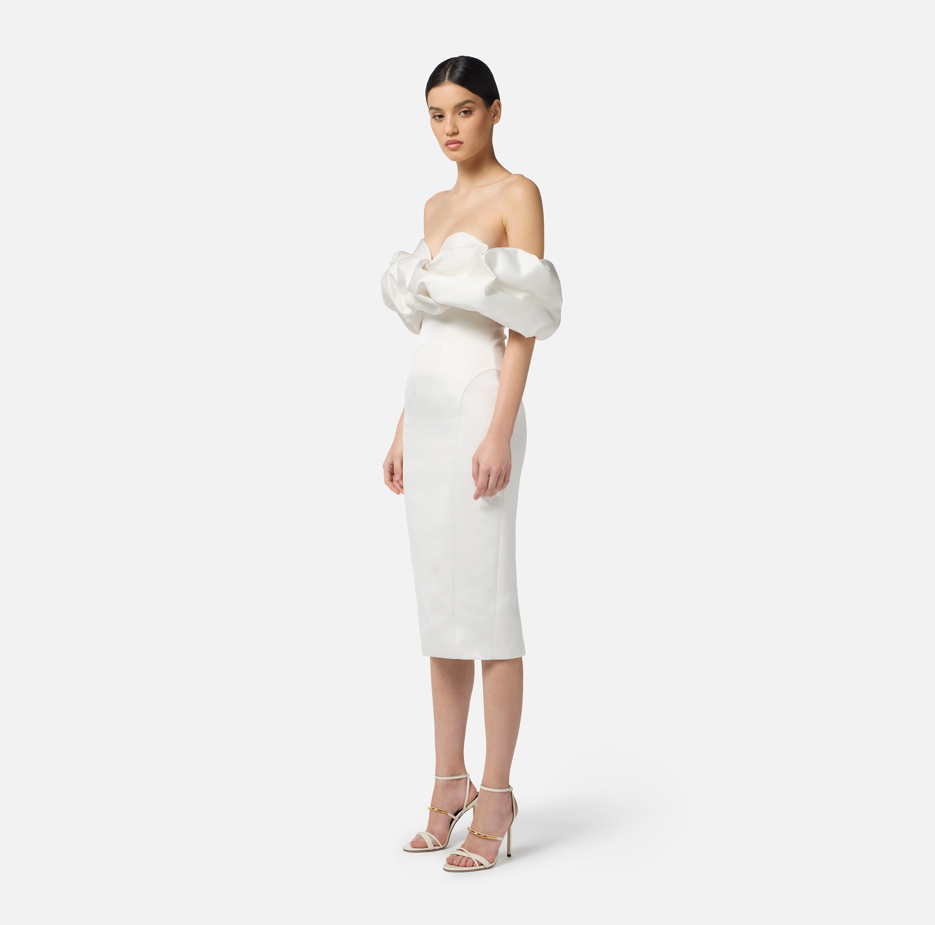 Dress in duchess satin with 3D neckline - Elisabetta Franchi