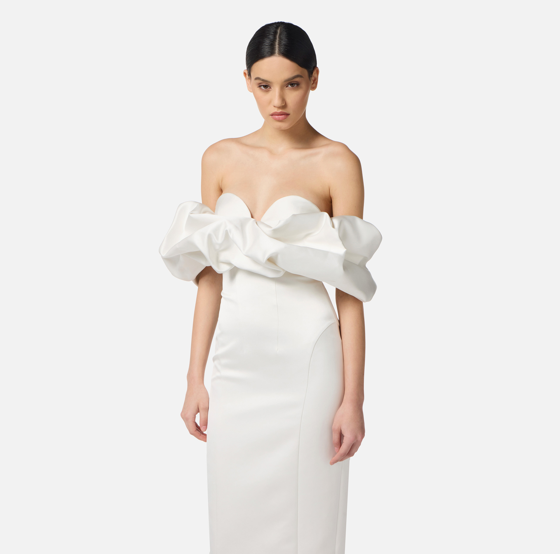 Dress in duchess satin with 3D neckline - Elisabetta Franchi
