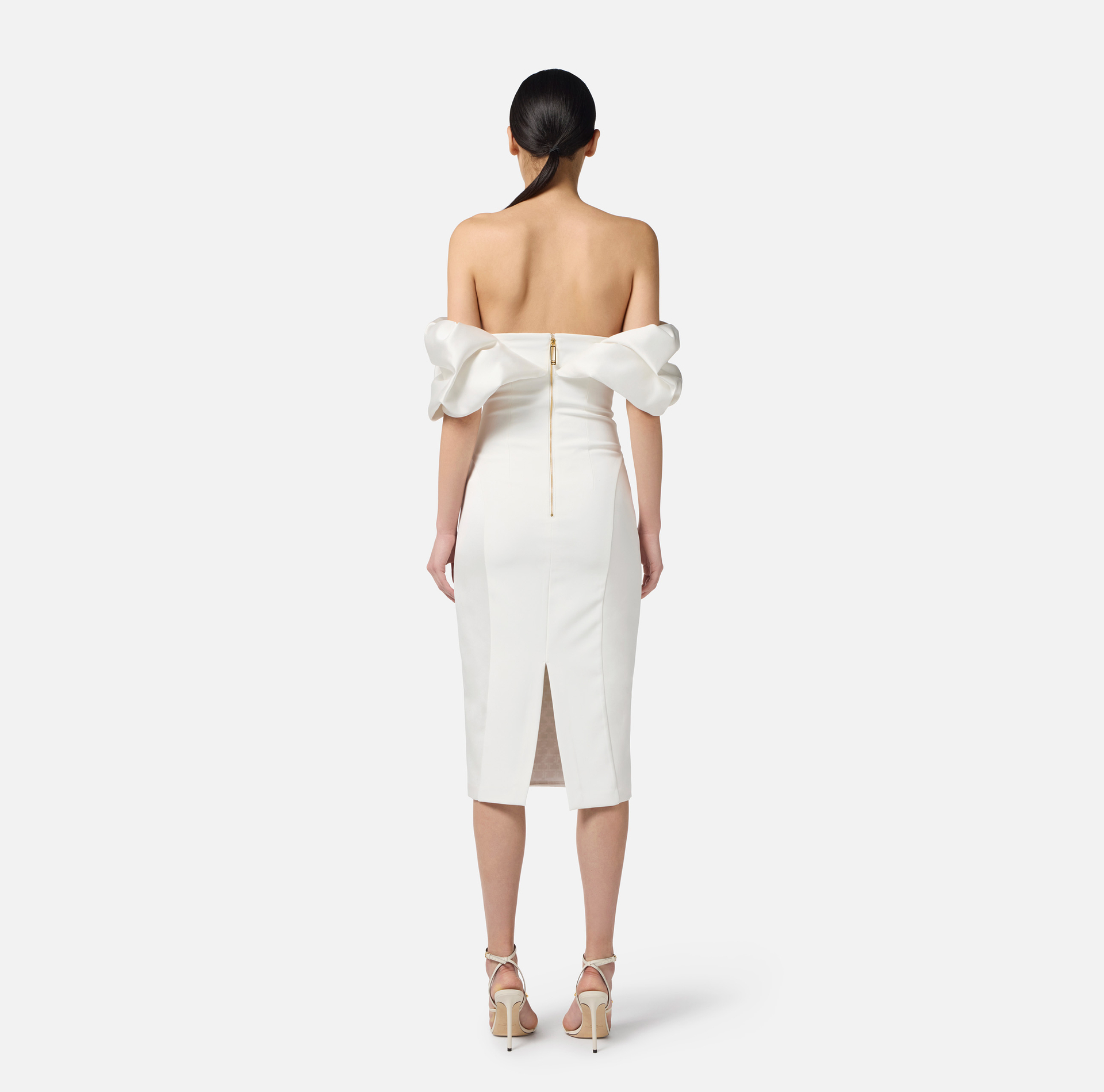 Dress in duchess satin with 3D neckline - Elisabetta Franchi