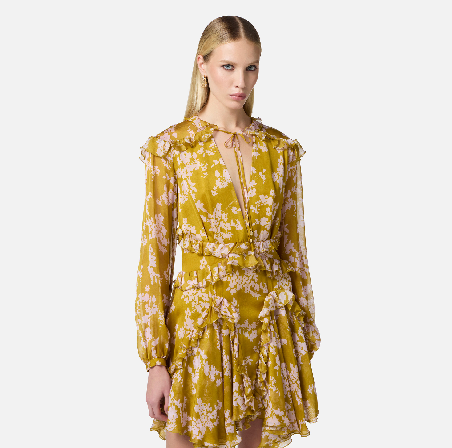 Kleid aus Seidenvoile mit Rüschen - Elisabetta Franchi