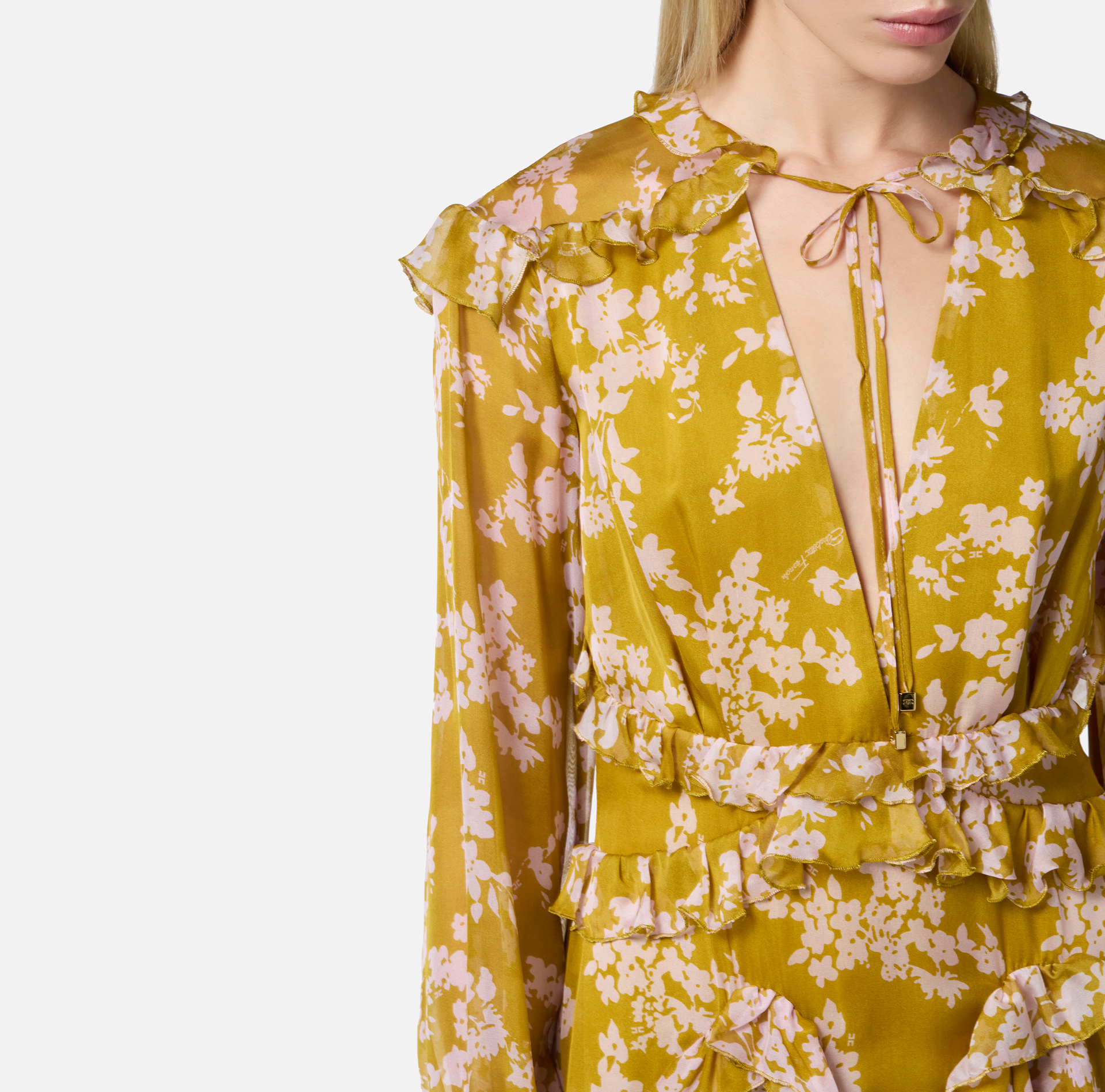 Kleid aus Seidenvoile mit Rüschen - Elisabetta Franchi