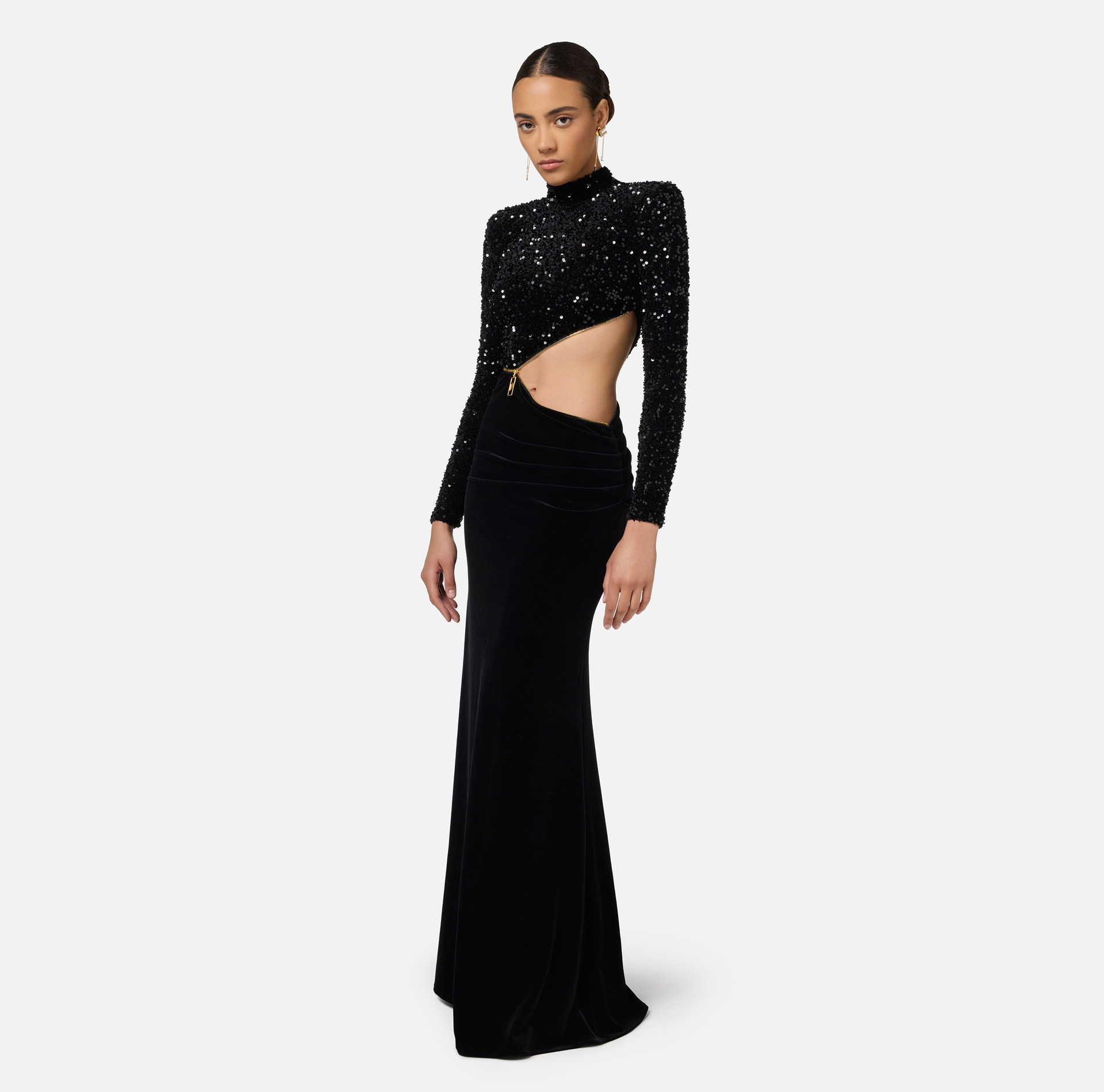 Abito red carpet in ciniglia ricamata con pailettes con cut-out - Elisabetta Franchi