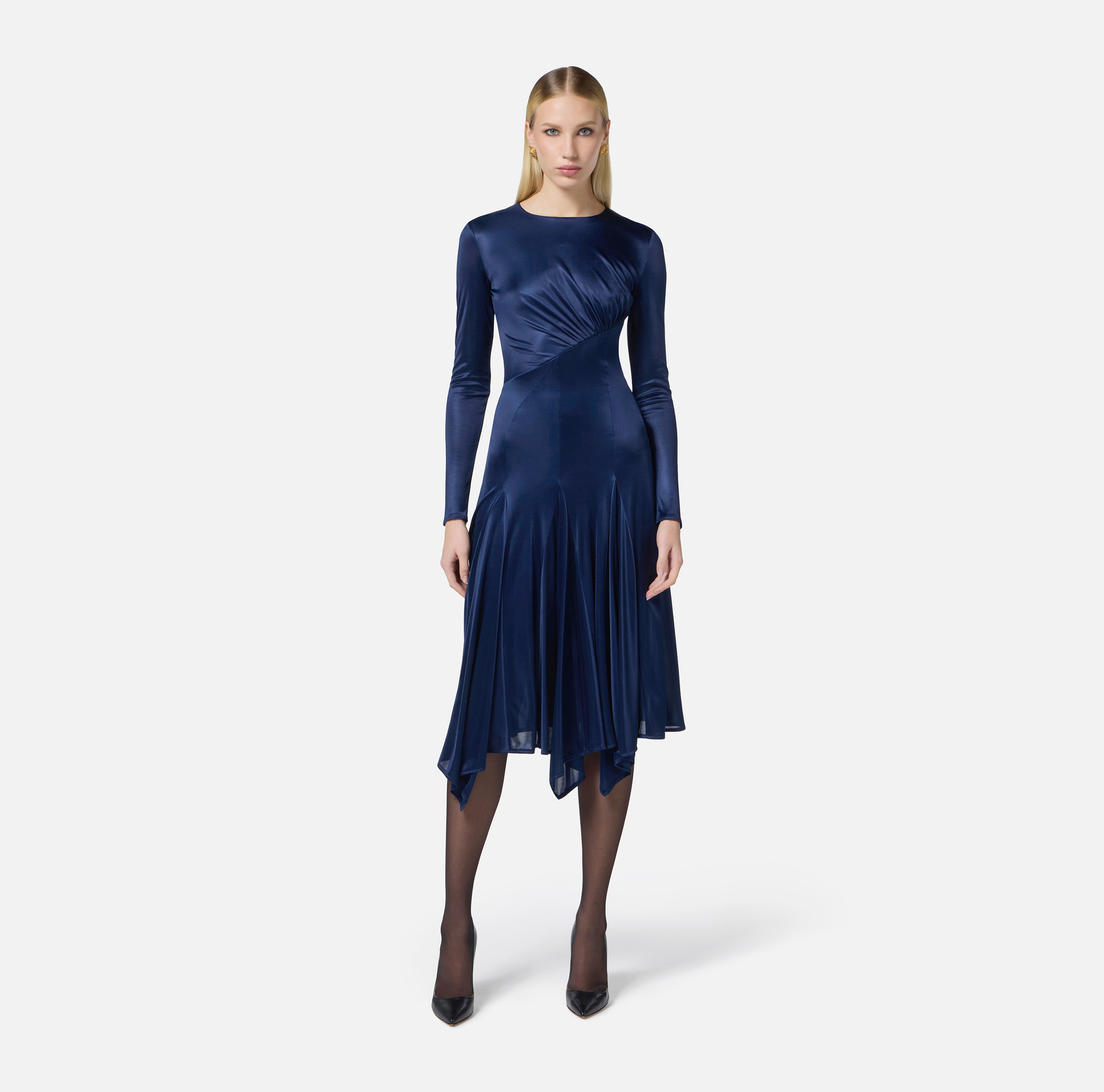 Asymmetrische jurk van glanzend tricot - Elisabetta Franchi