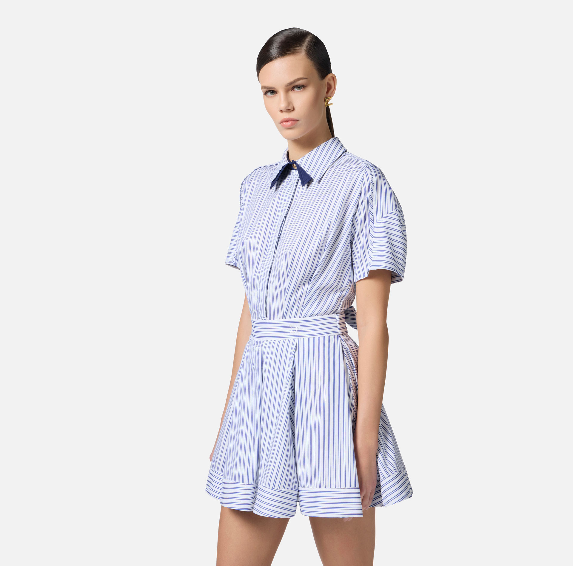 Vestido de popelina rayado con fajín - Elisabetta Franchi