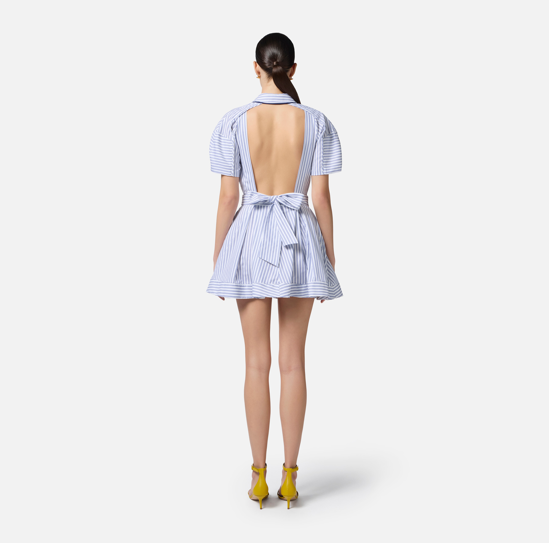 Vestido de popelina rayado con fajín - Elisabetta Franchi