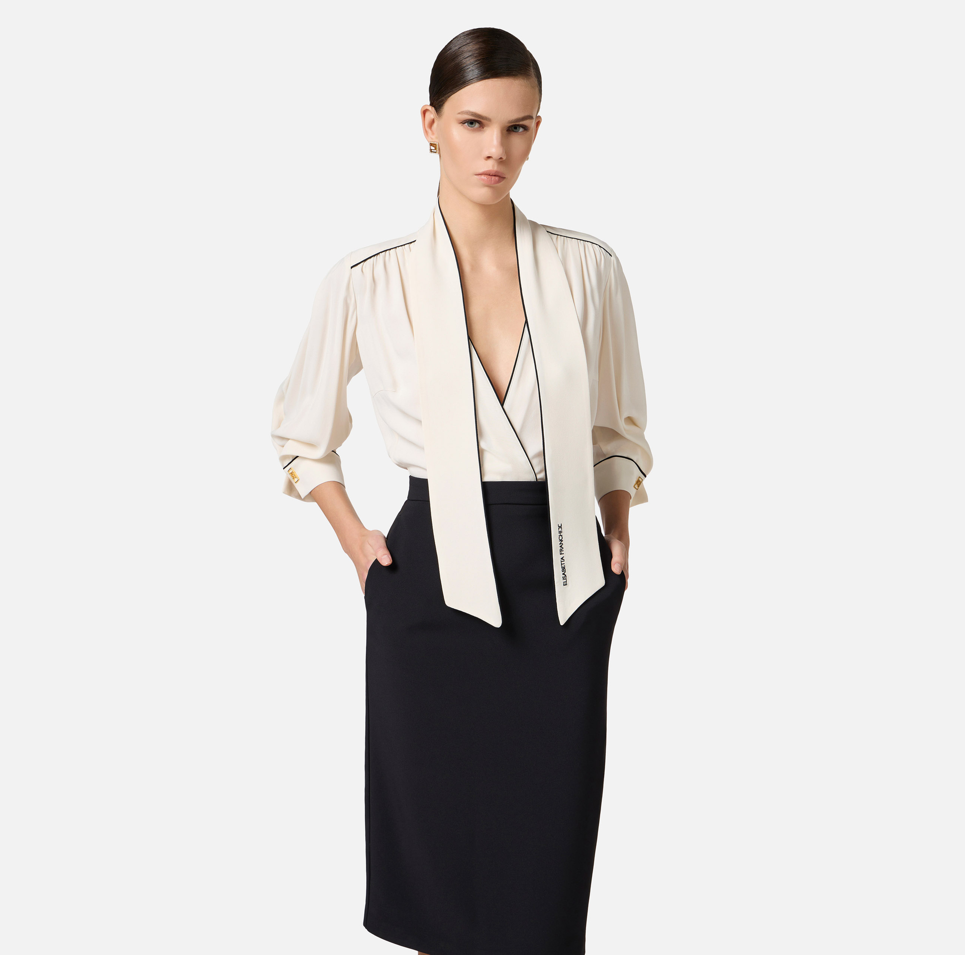 Dress in georgette and crêpe fabrics with piping - Elisabetta Franchi