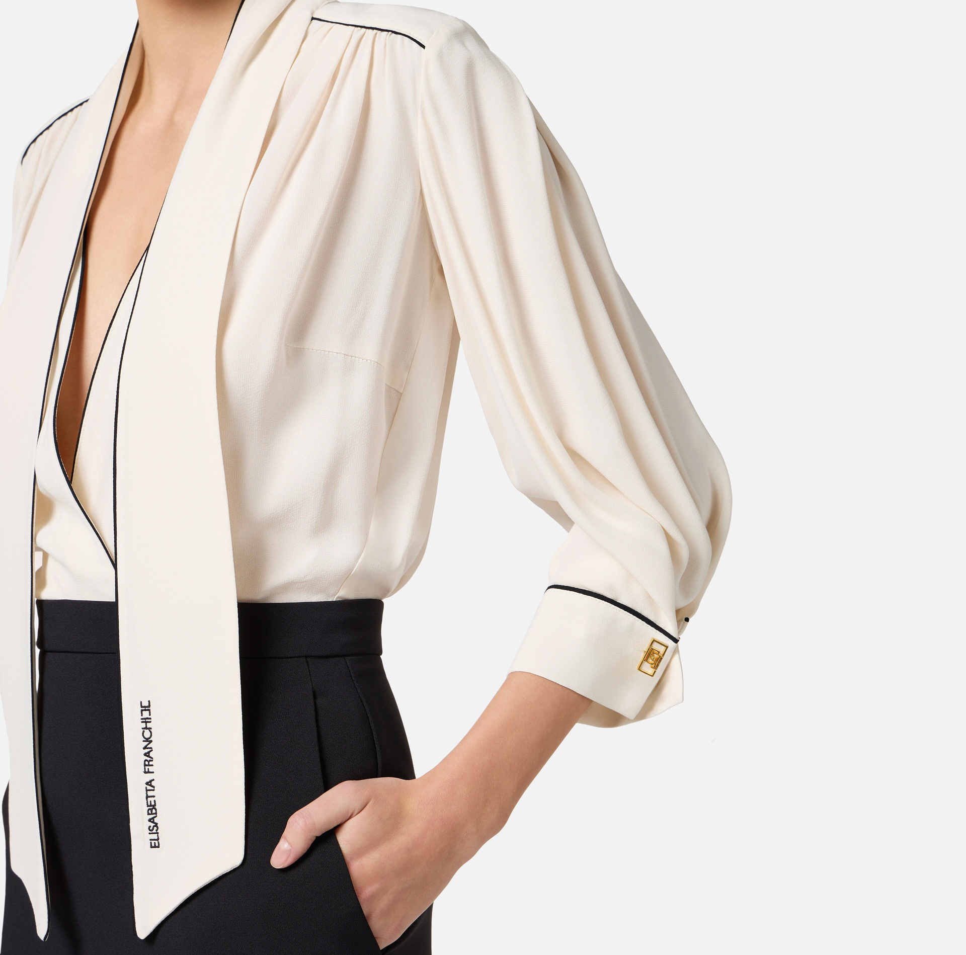 Dress in georgette and crêpe fabrics with piping - Elisabetta Franchi