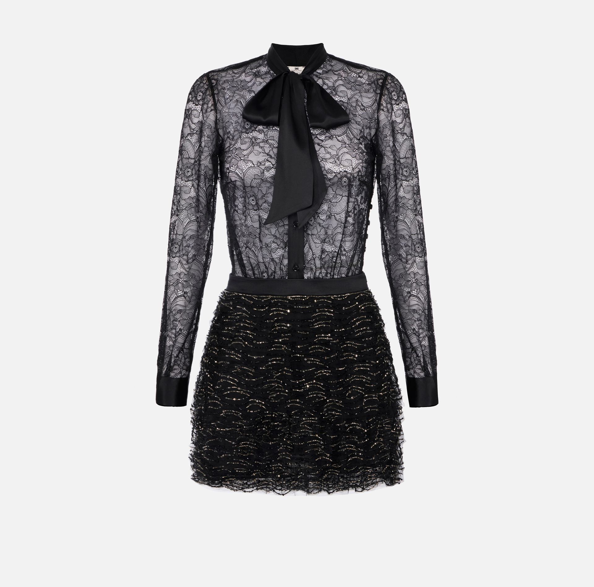Abito in pizzo e tulle con cristalli - Elisabetta Franchi