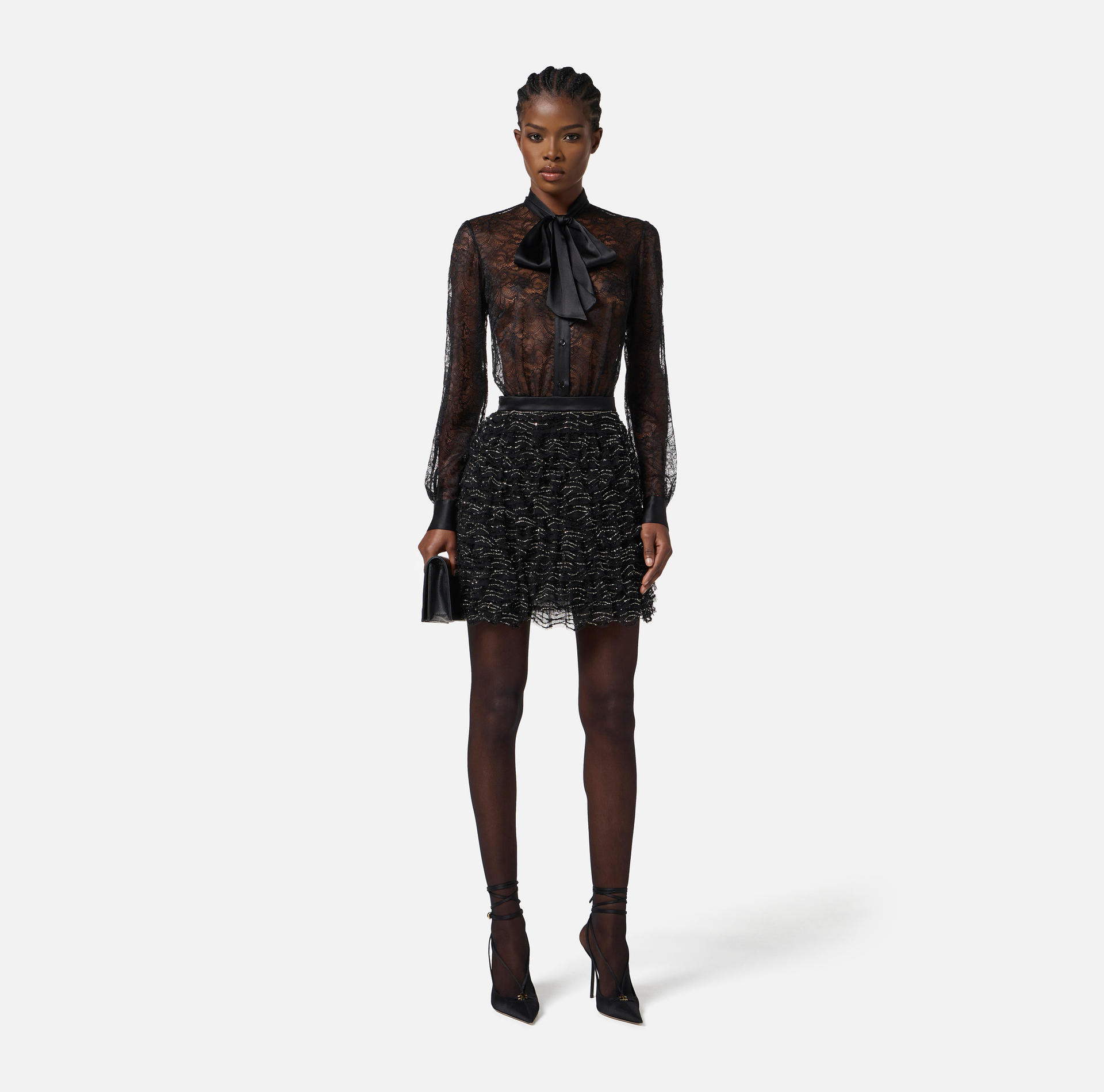 Abito in pizzo e tulle con cristalli - Elisabetta Franchi