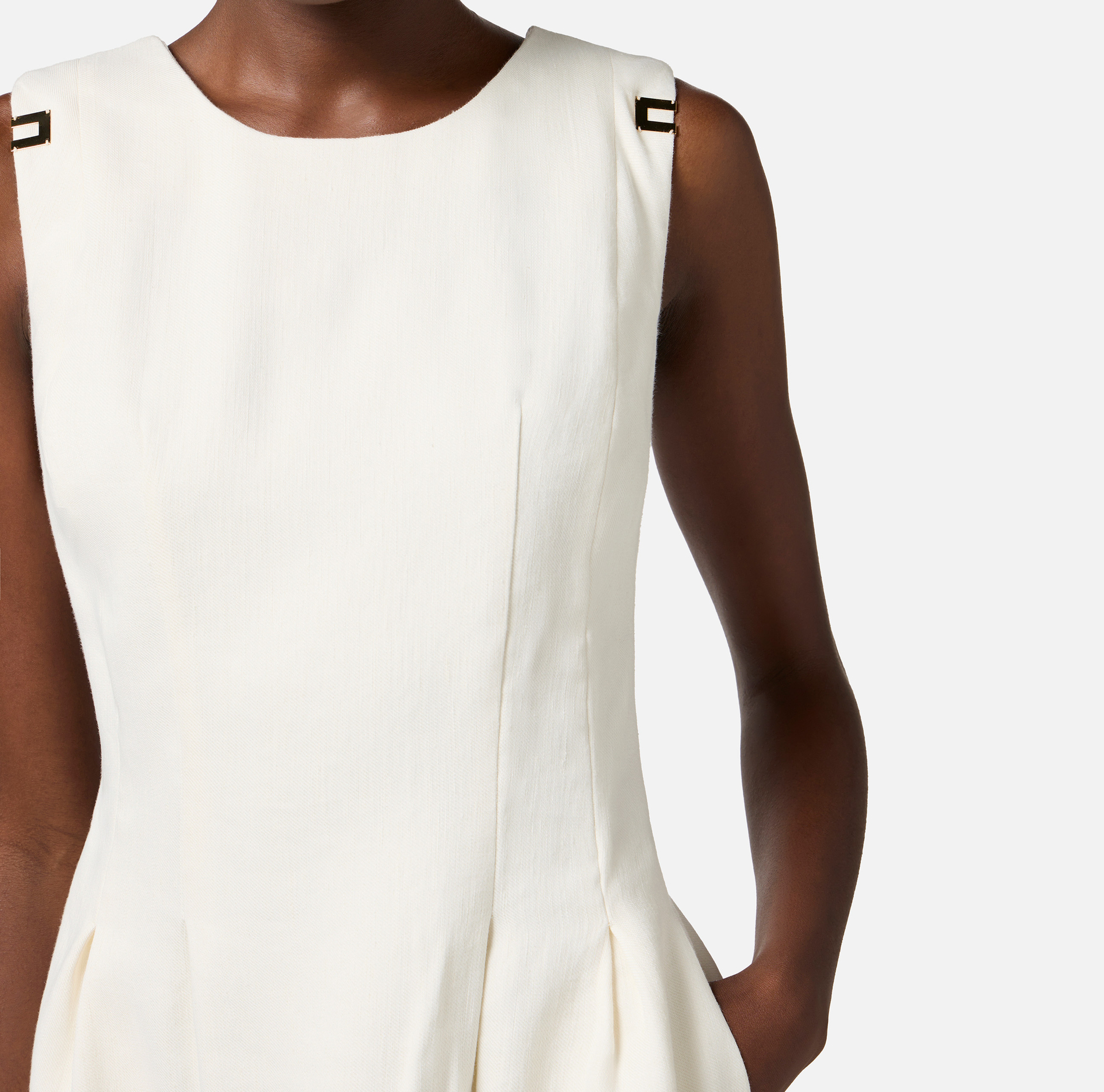 Abito in gabardina di misto lino con dettagli logo - Elisabetta Franchi