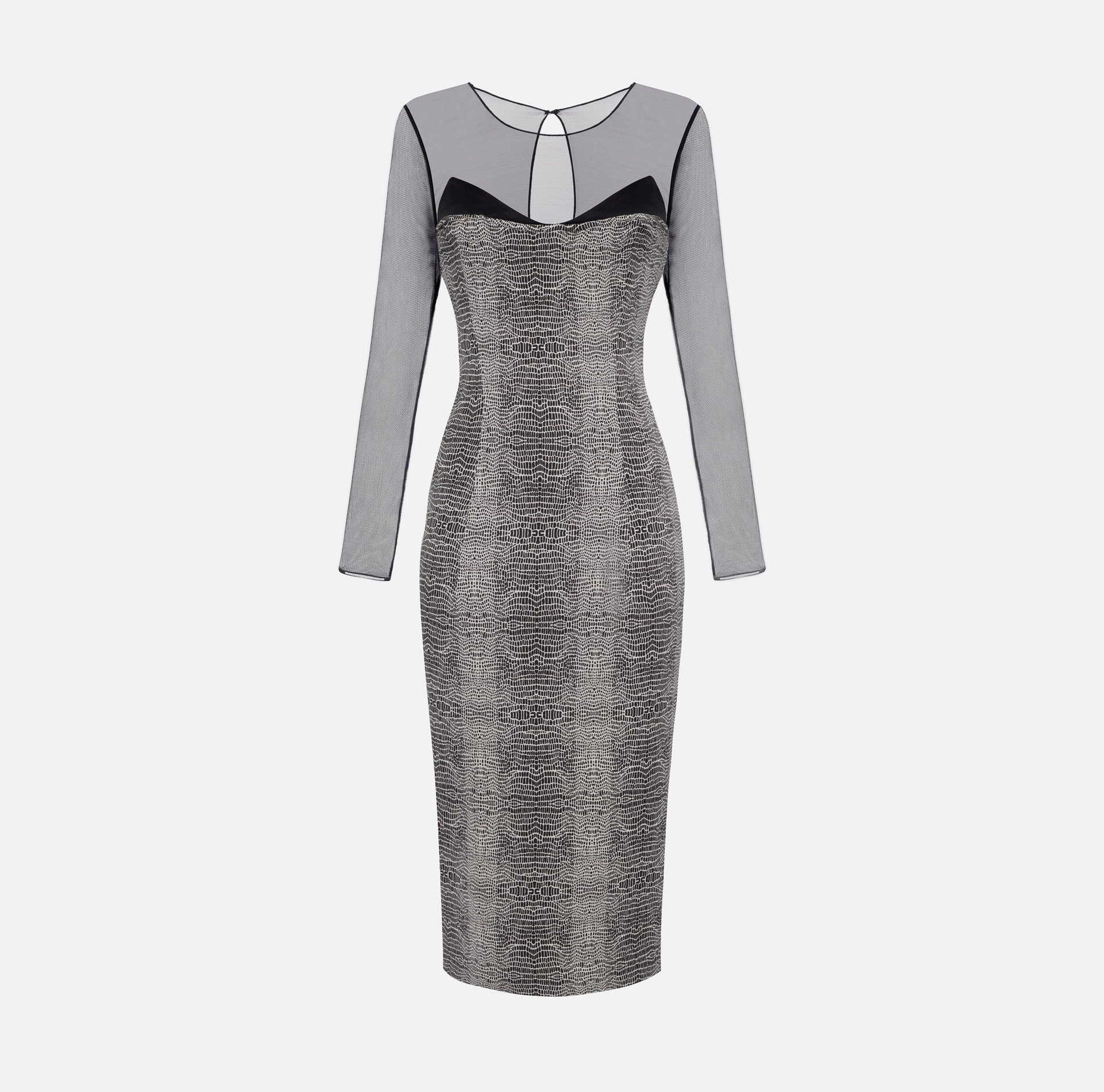 Vestido de tul, raso y crepé con estampado pitón - Elisabetta Franchi