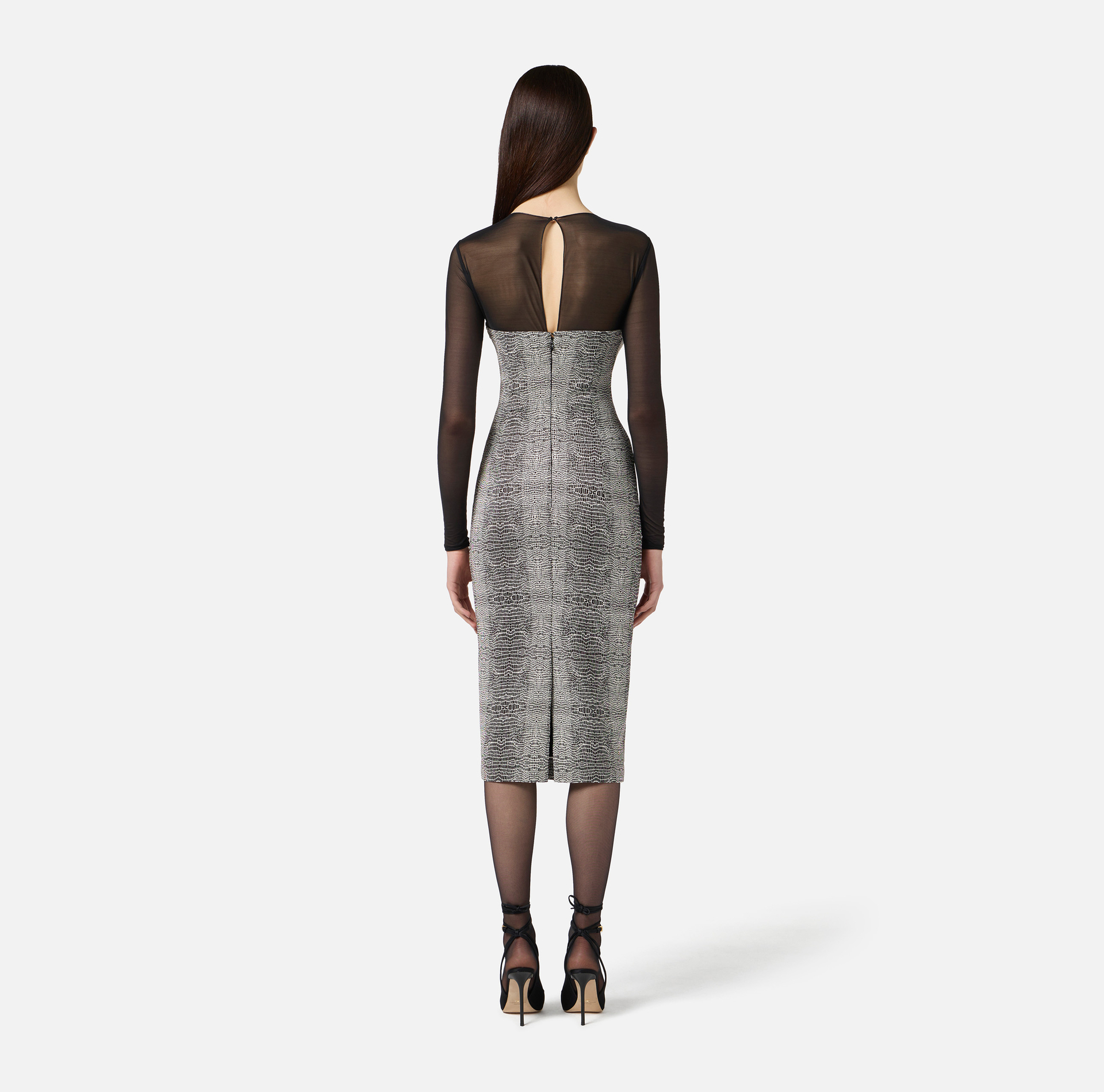 Vestido de tul, raso y crepé con estampado pitón - Elisabetta Franchi