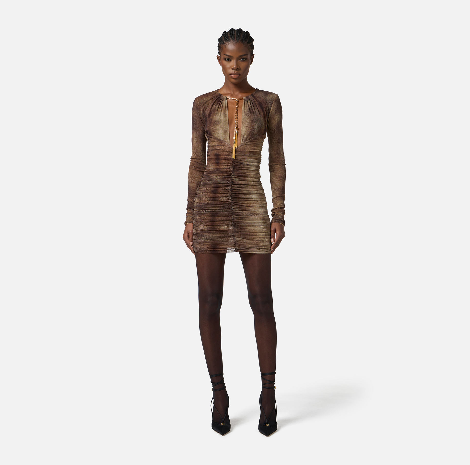 Vestido de tul con estampado pitón y collar - Elisabetta Franchi