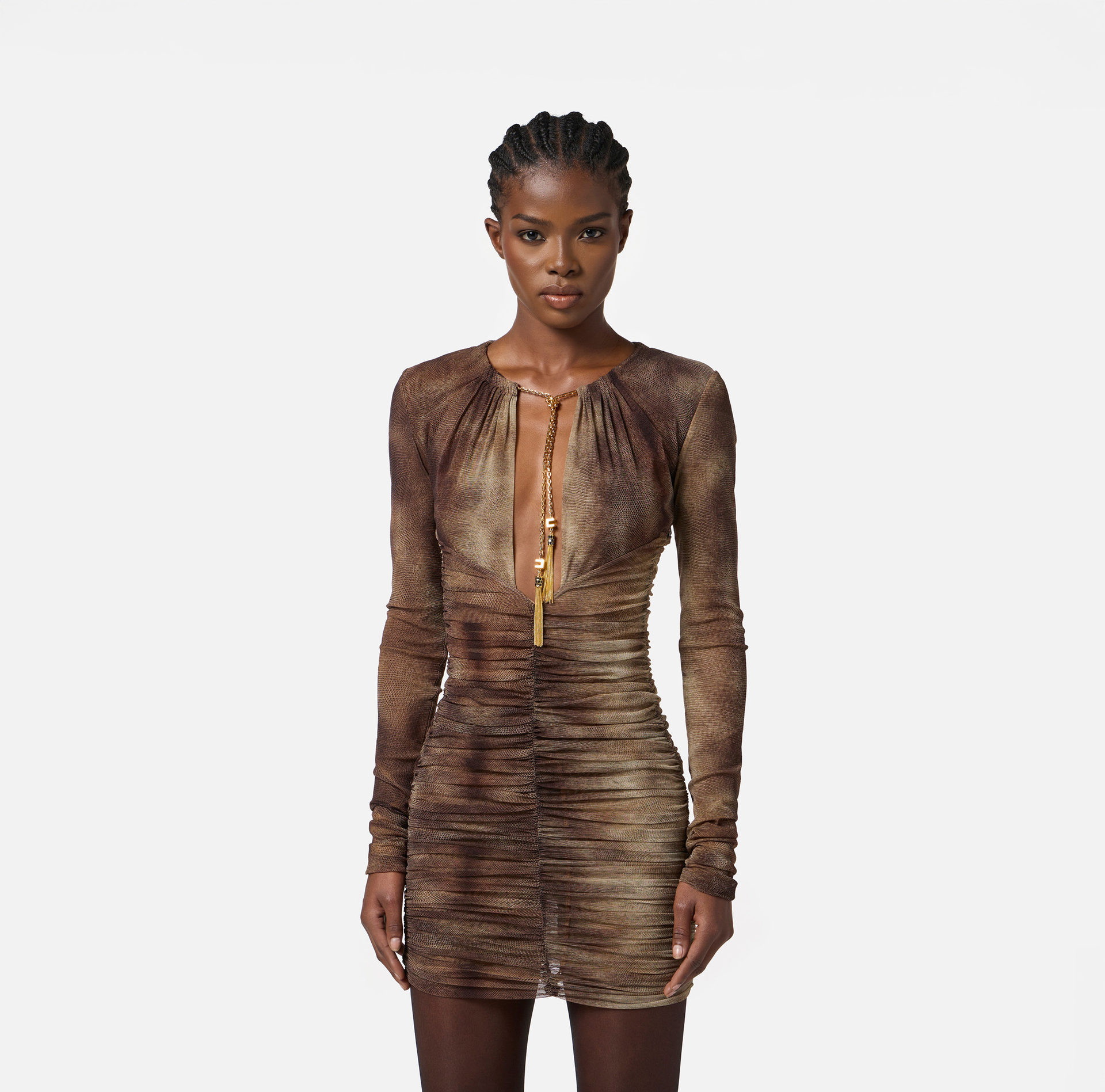 Vestido de tul con estampado pitón y collar - Elisabetta Franchi
