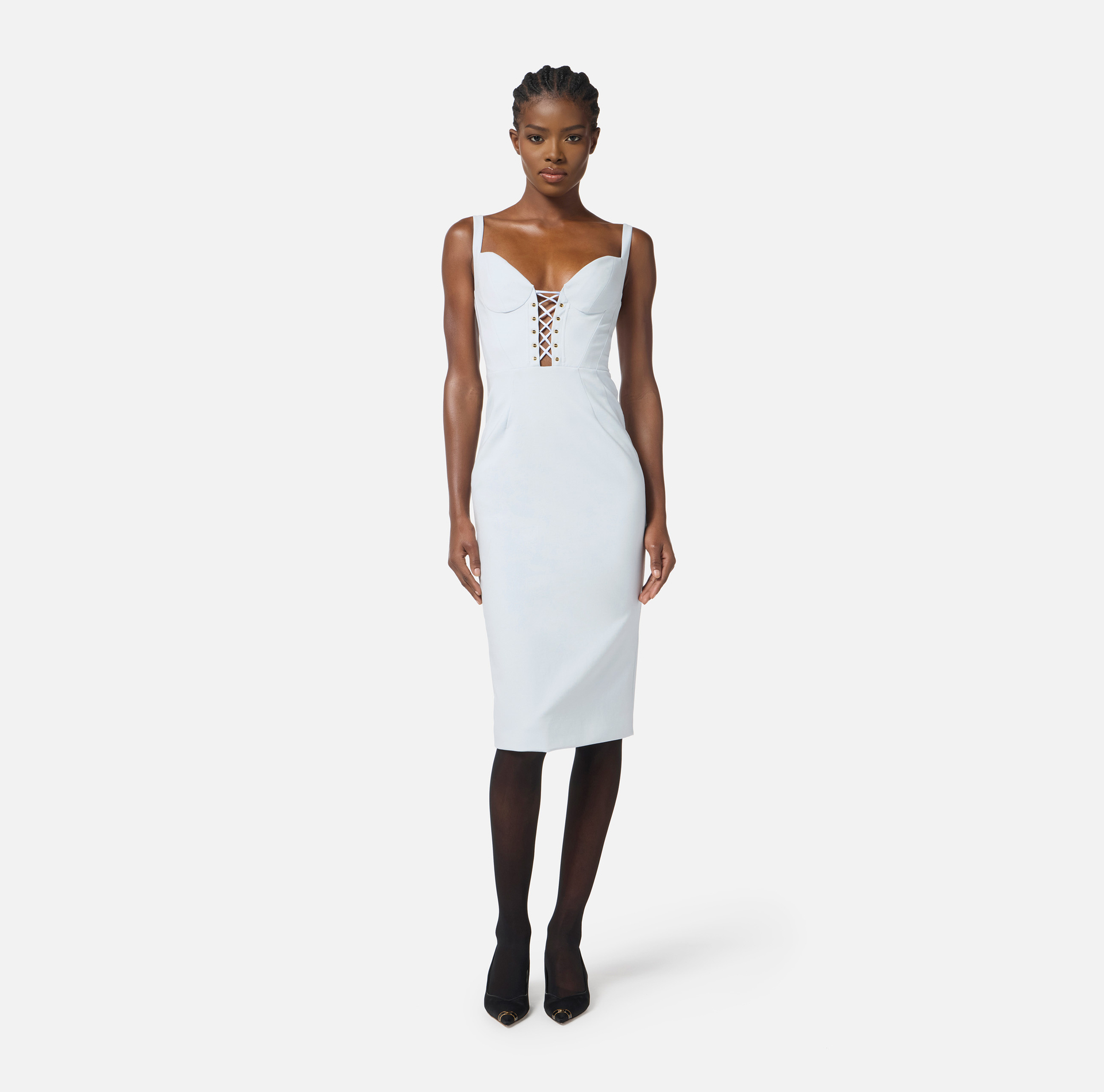 Dress in bi-elastic fabric with criss-cross details - Elisabetta Franchi