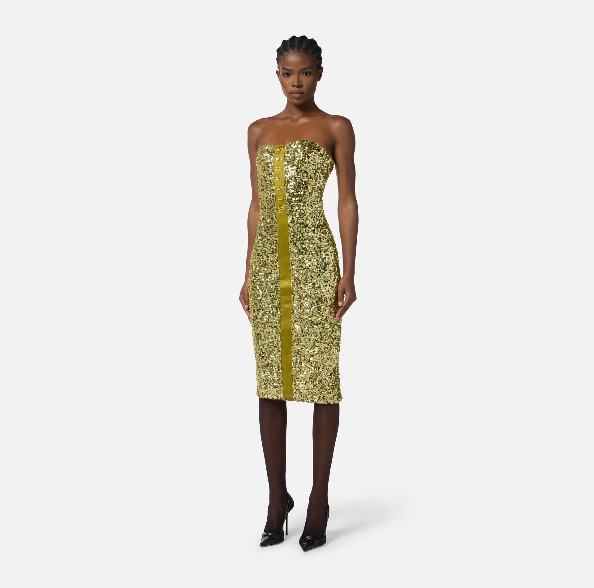 Bustier-Kleid aus Pailletten mit Schmuckhäkchen - Elisabetta Franchi
