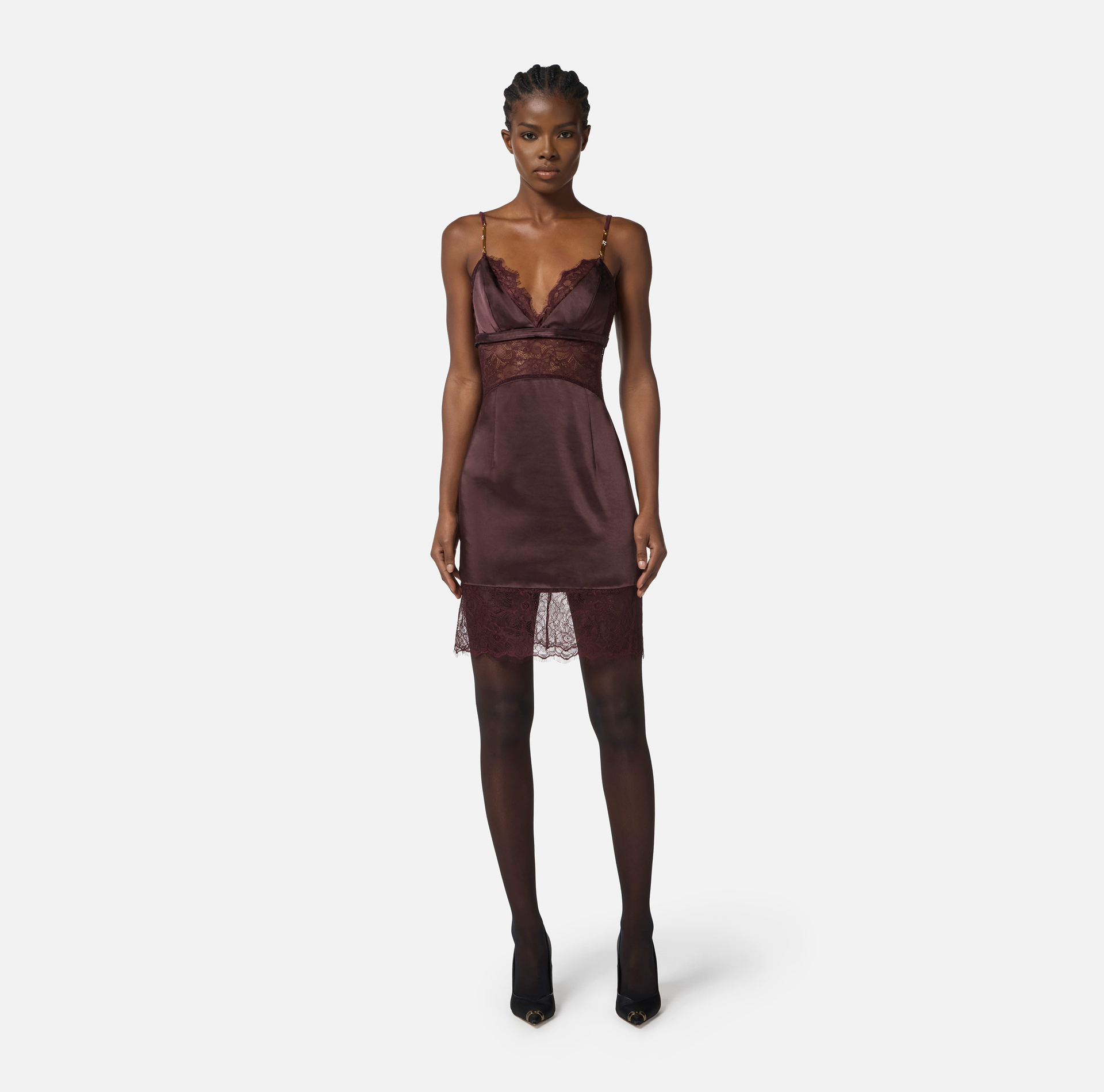 Kleid aus Satin und Spitze mit Schmuckdetails - Elisabetta Franchi
