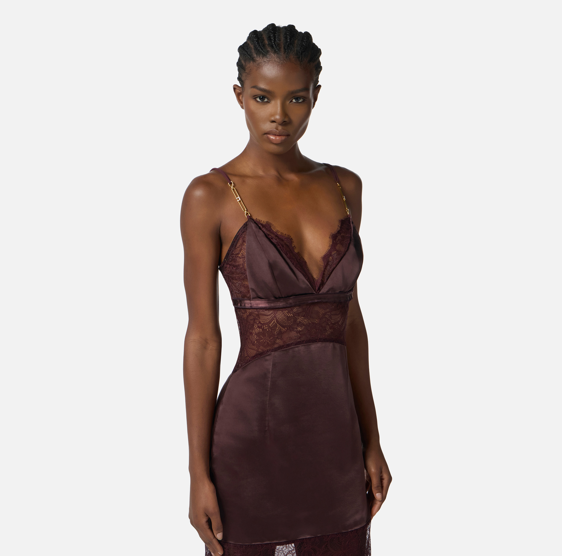 Kleid aus Satin und Spitze mit Schmuckdetails - Elisabetta Franchi