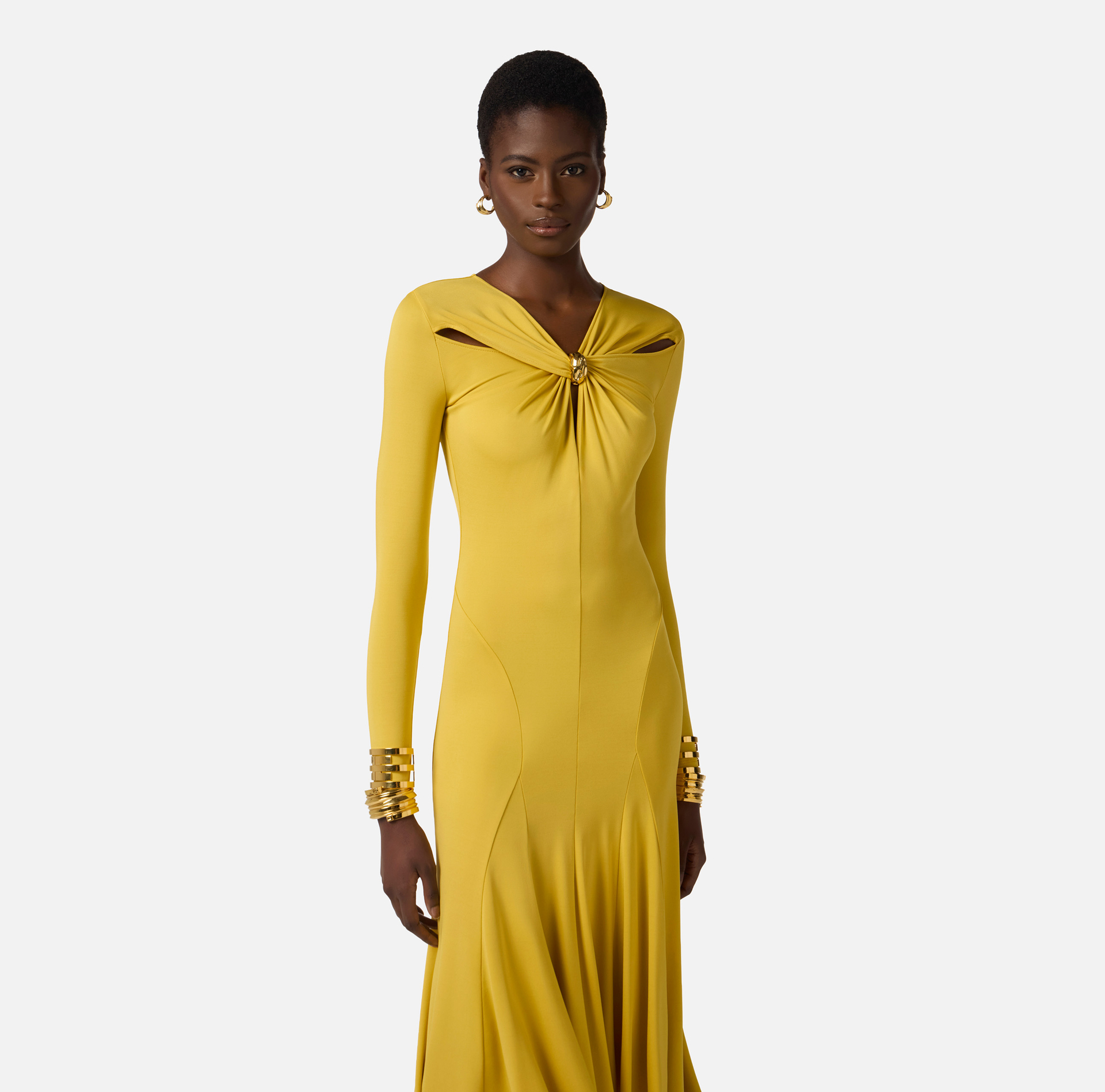 Sukienka z dżerseju z krepy z biżuteryjnym detalem - Elisabetta Franchi