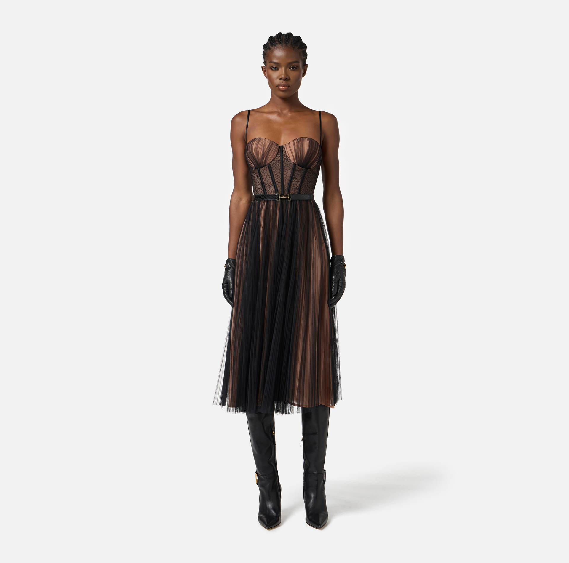 Bustier-Kleid aus Tüll mit Gürtel - Elisabetta Franchi
