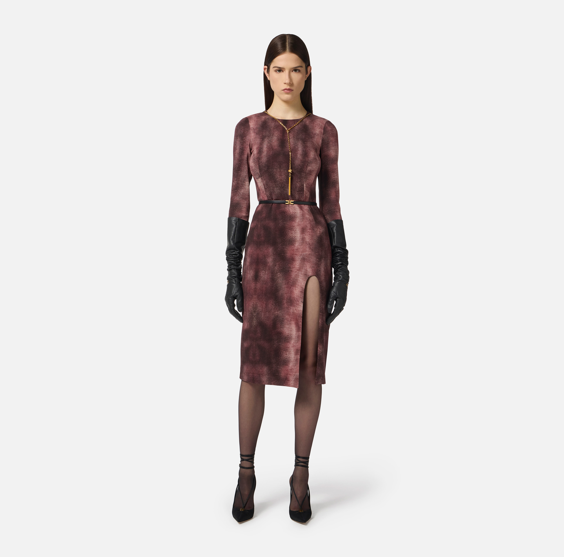Robe en crêpe avec imprimé python et collier - Elisabetta Franchi