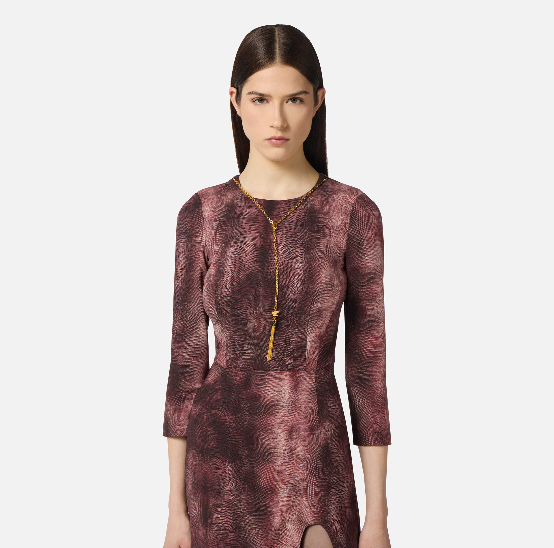 Robe en crêpe avec imprimé python et collier - Elisabetta Franchi