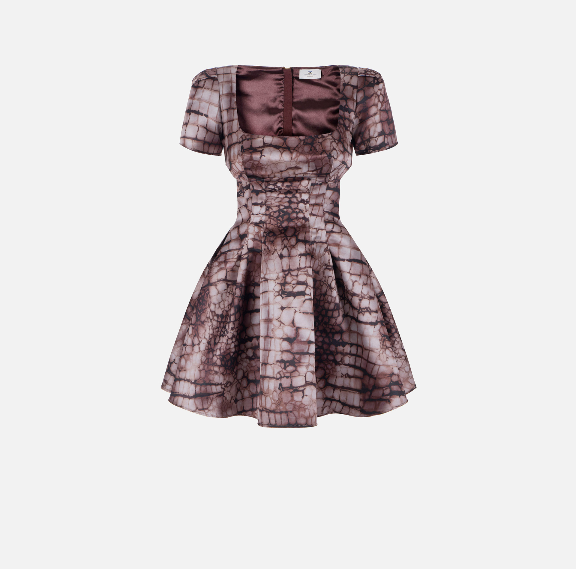 Sukienka mini z tkaniny duchesse z nadrukiem skóry aligatora - Elisabetta Franchi