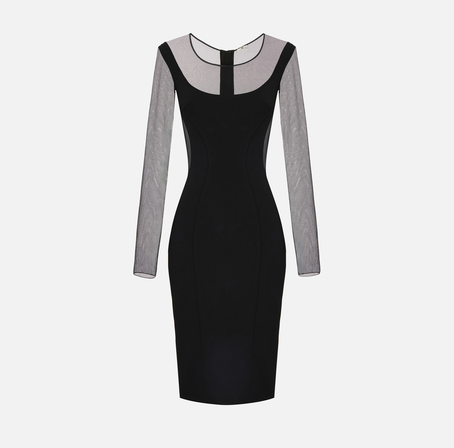 Abito in crêpe leggero e tulle con cut-out