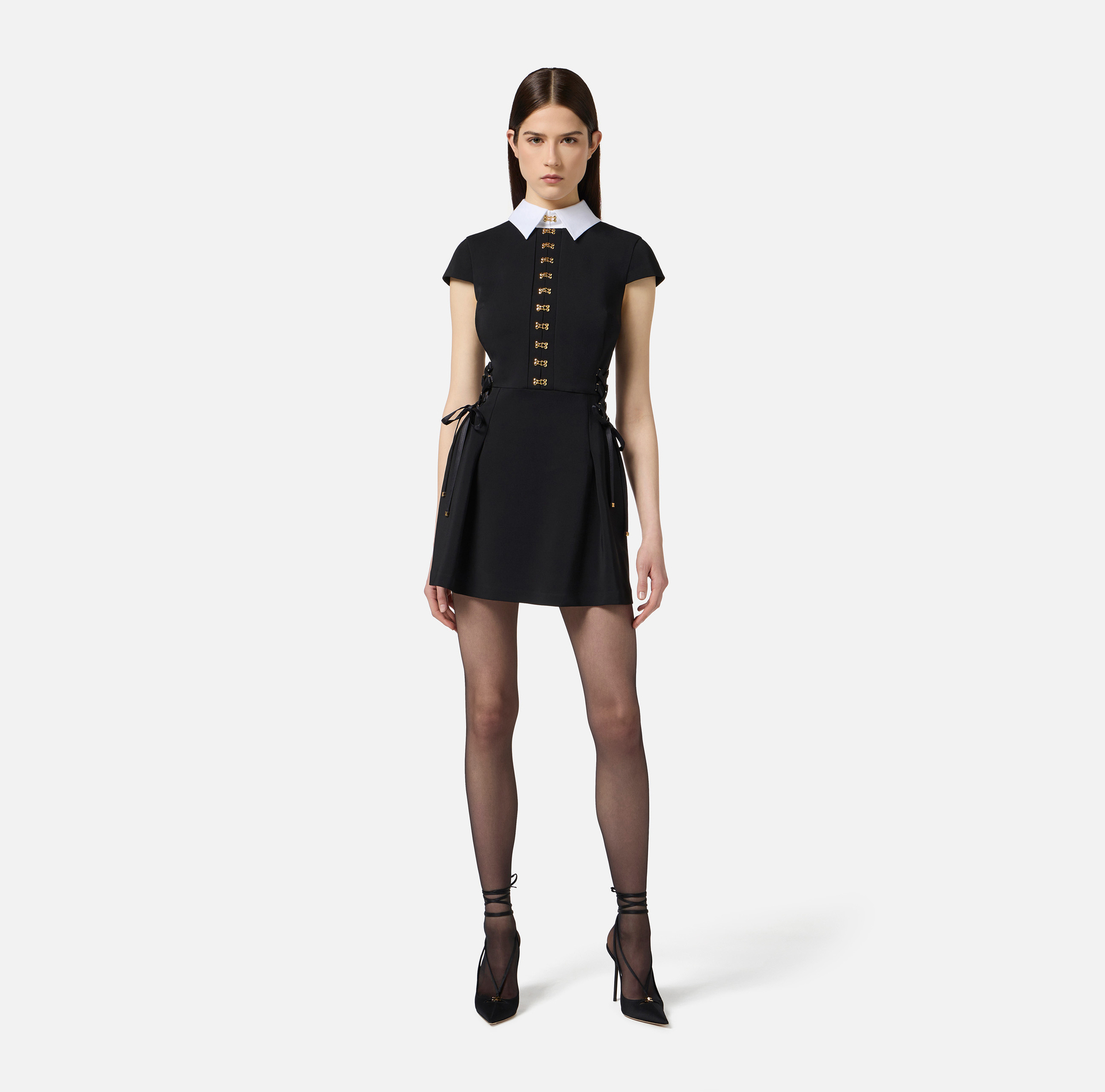 Mini dress in satin and poplin fabric with jewel clasps - Elisabetta Franchi